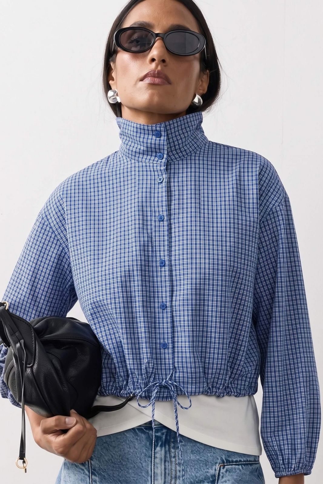 Gingham Drawstring Jacket | Blue Check
