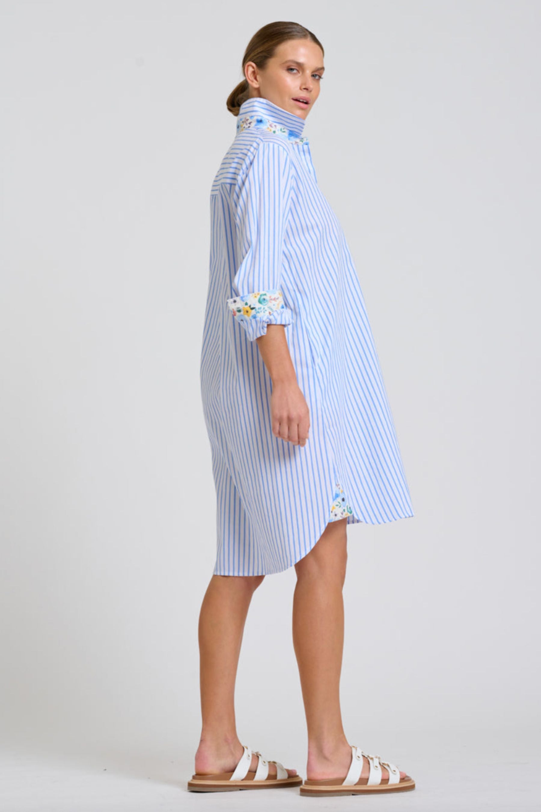 The Popover Shirtdress | White &amp; Blue Stripe Floral Trim