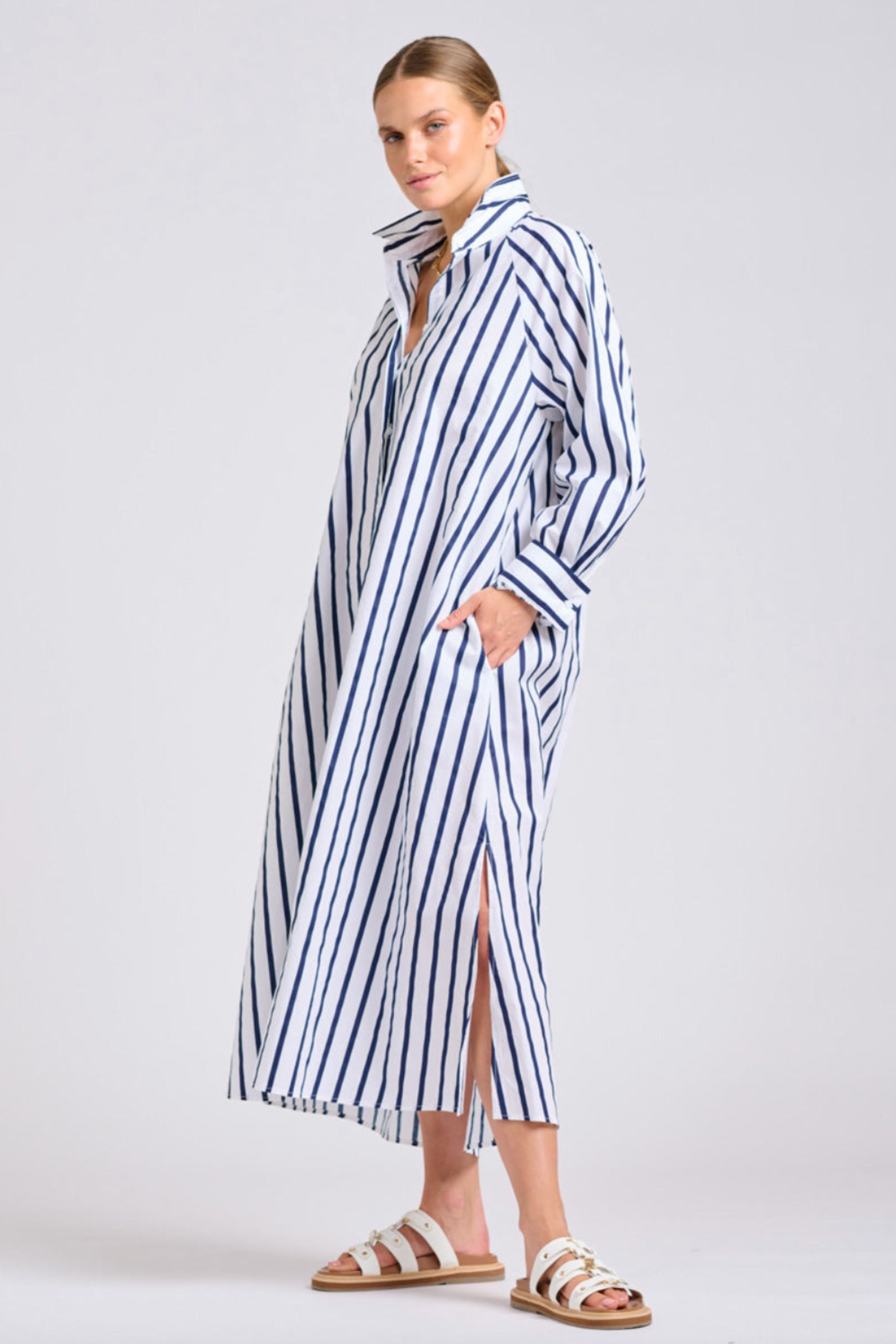The Gigi Relaxed Dress | White With Navy Stripe
