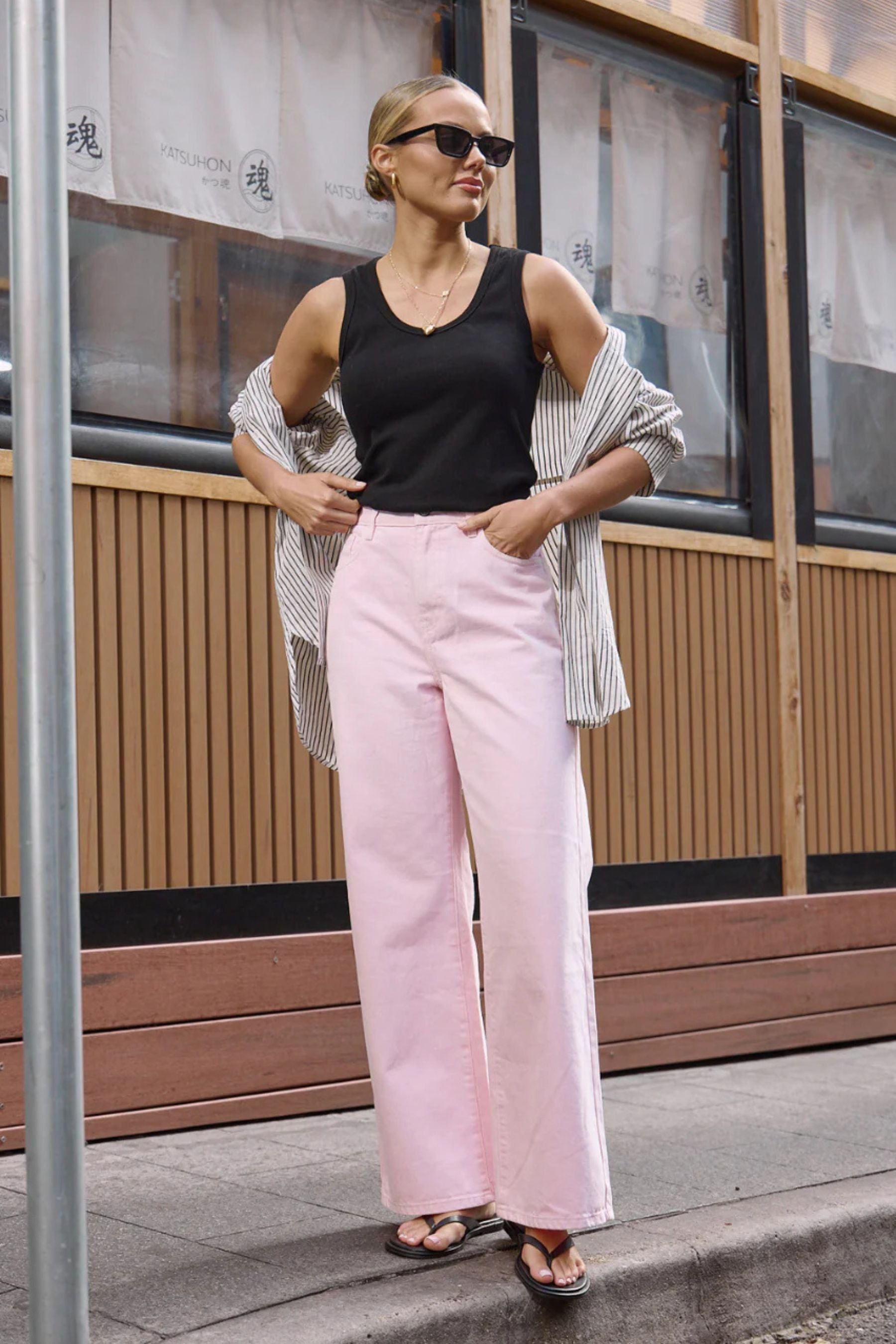Cassie Wide Leg Jean | Pink