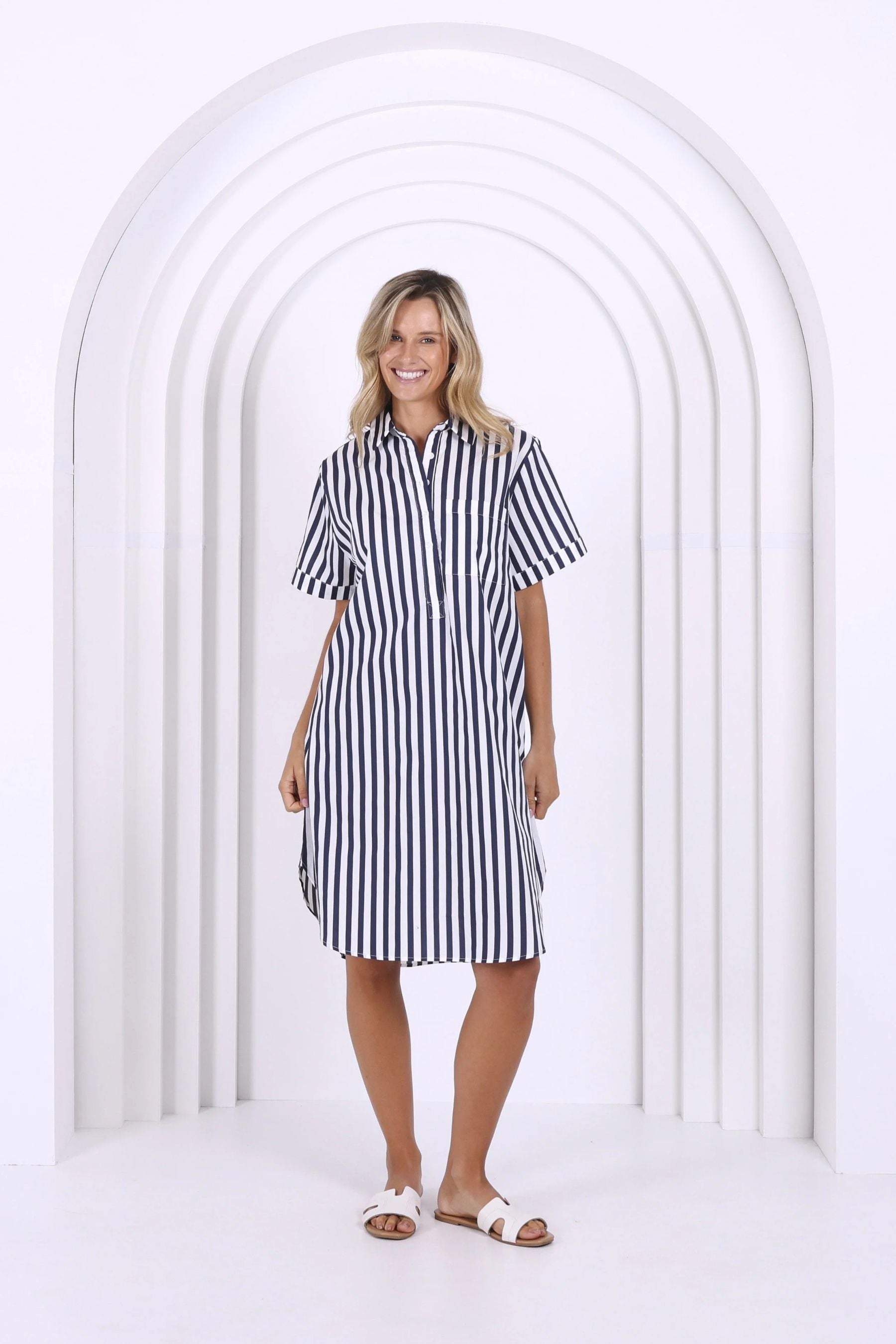 Karina Dress | Navy &amp; White Stripe