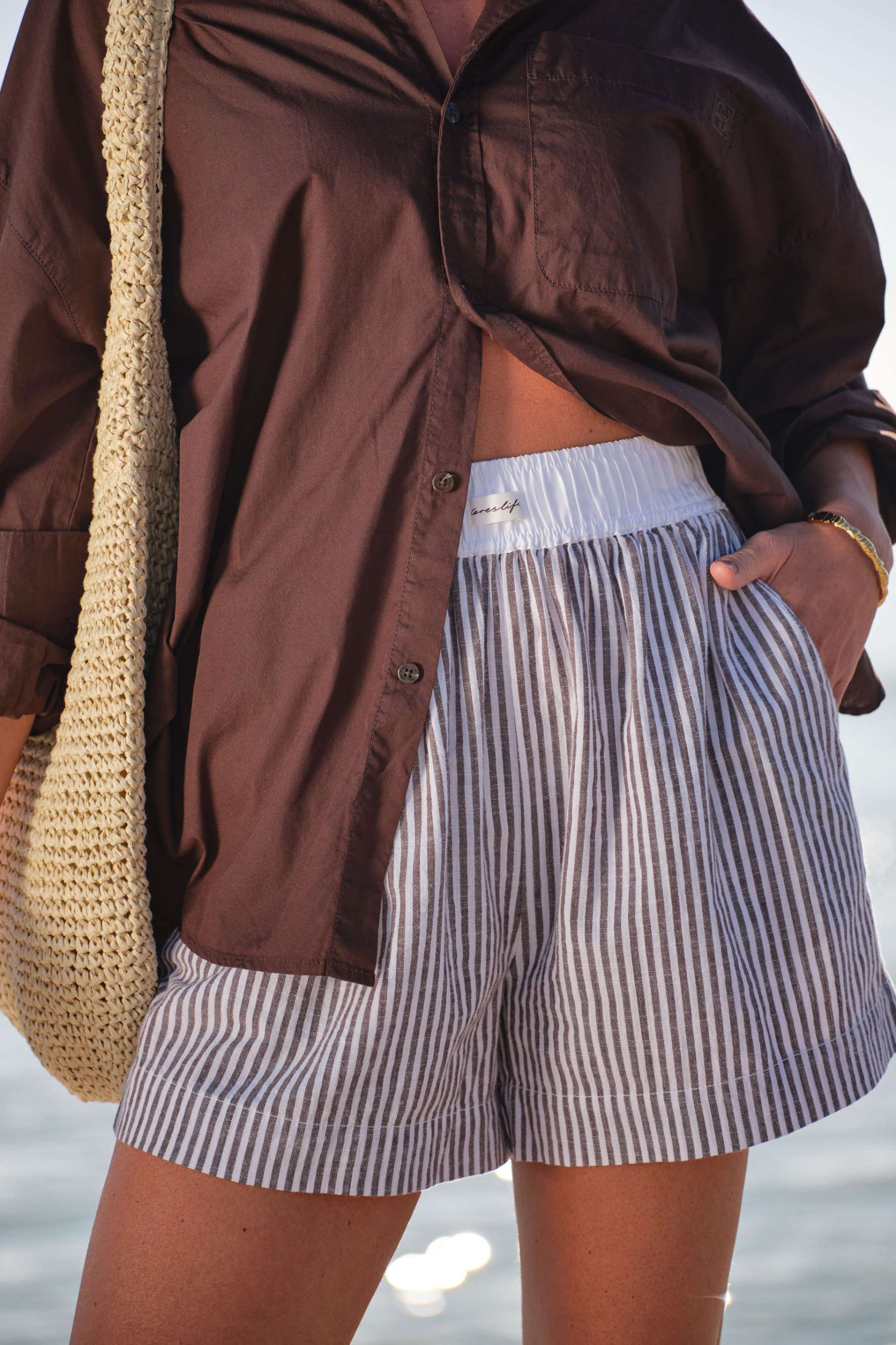 Mila Short | Brown White Small Stripe