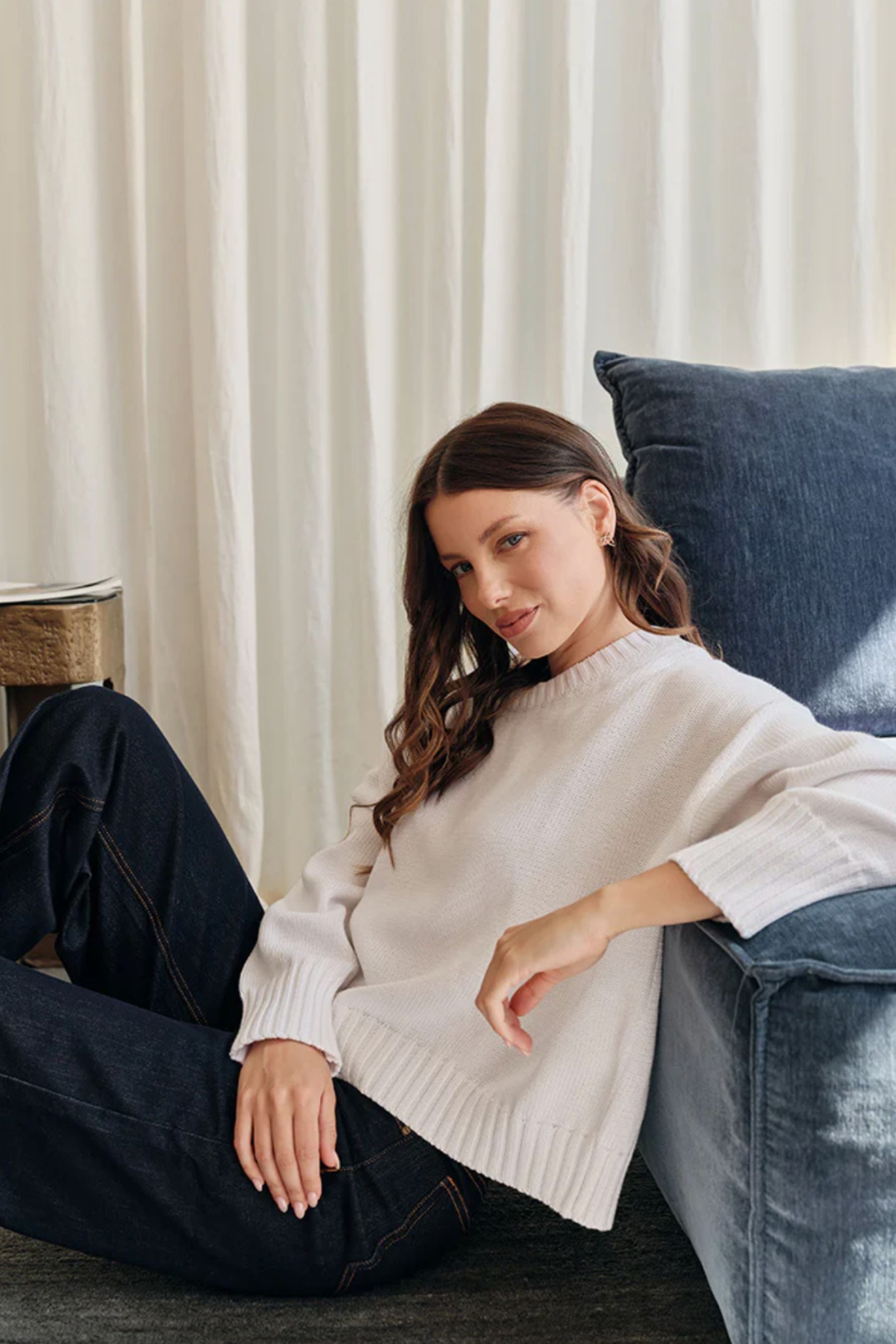 Carla Cotton Crew Neck Jumper | White