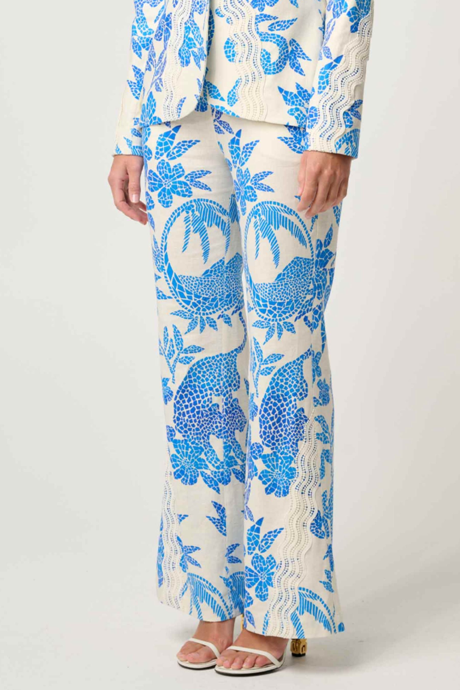 Leandro Linen Viscose Stretch Pant | Azure Mosaic