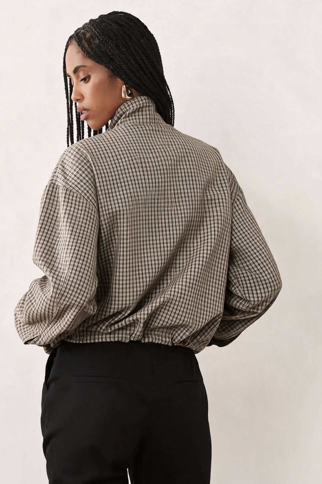 Gingham Drawstring Jacket | Chocolate Check