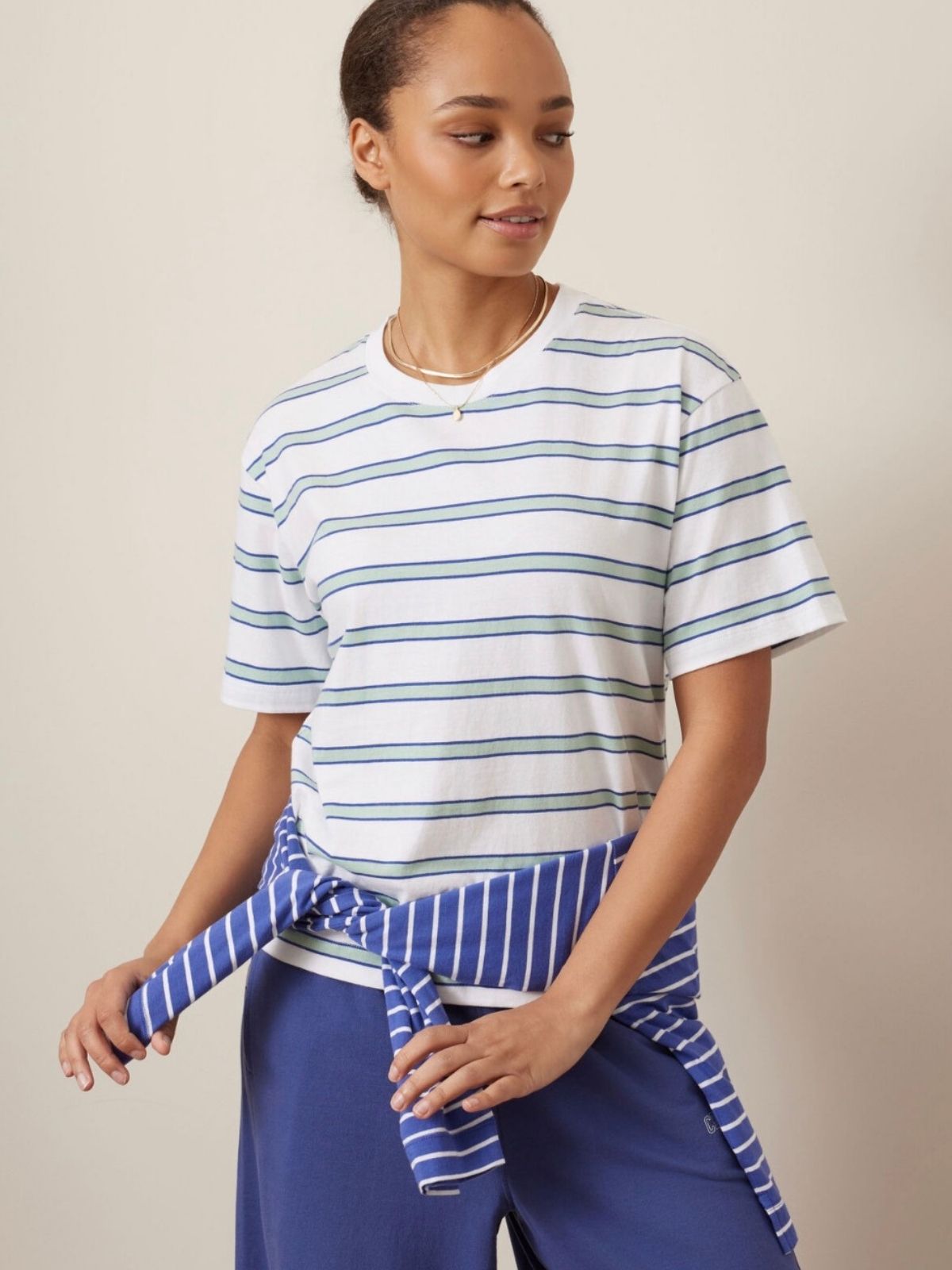 Stevie Slouchy Tee | White &amp; Seafoam Stripe