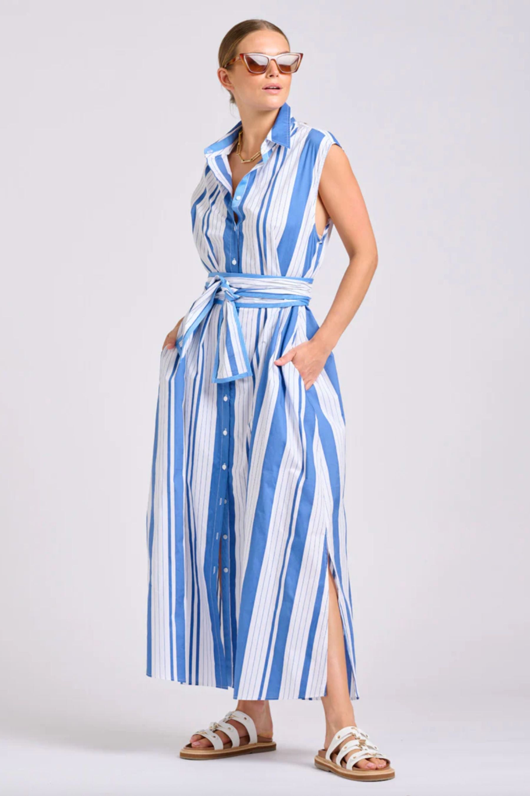 The Sabine Dress | Azure Retro Stripe