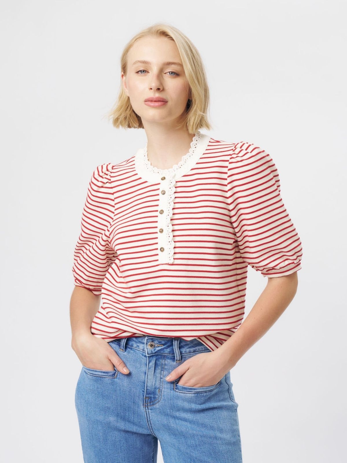 Jacqueline Top | White/Red Stripe