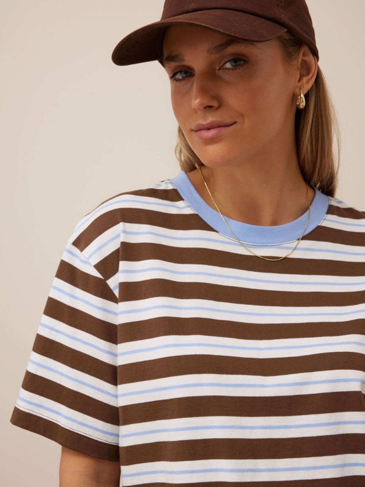 Stevie Slouchy Tee | Cocoa Sky Blue Stripes