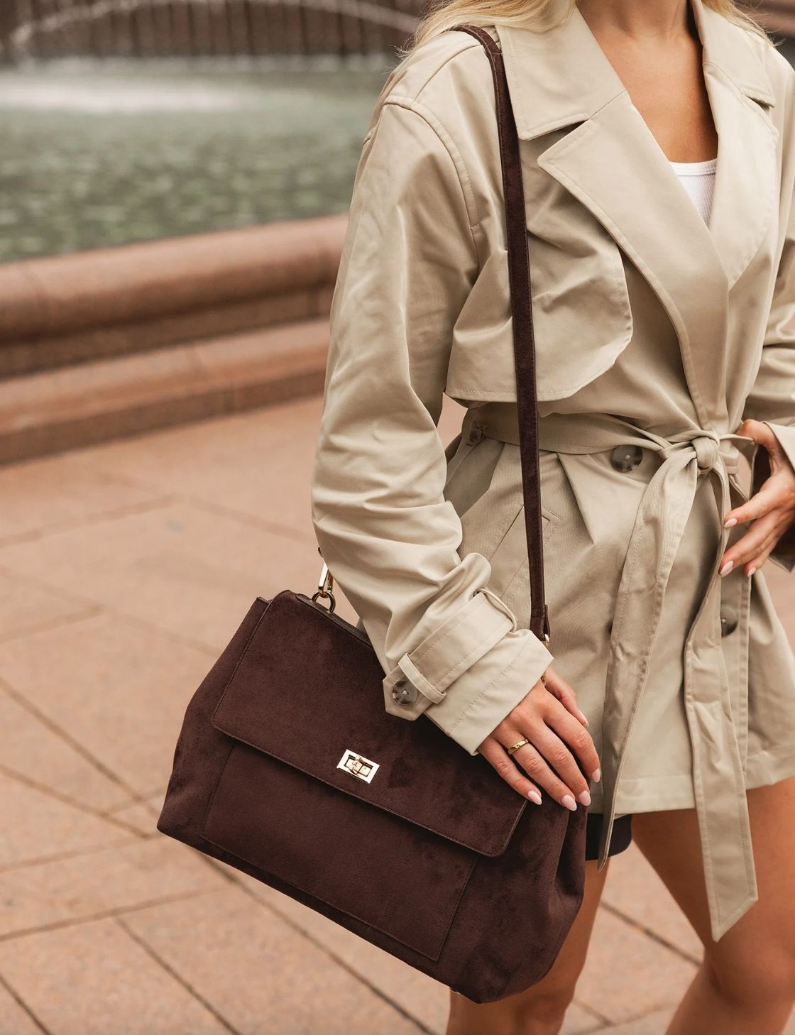Arden Suedette Shoulder Bag | Chocolate