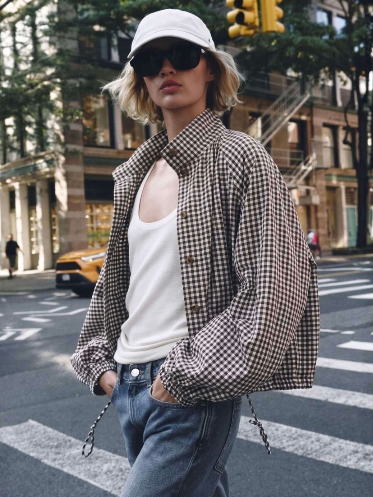 Gingham Drawstring Jacket | Chocolate