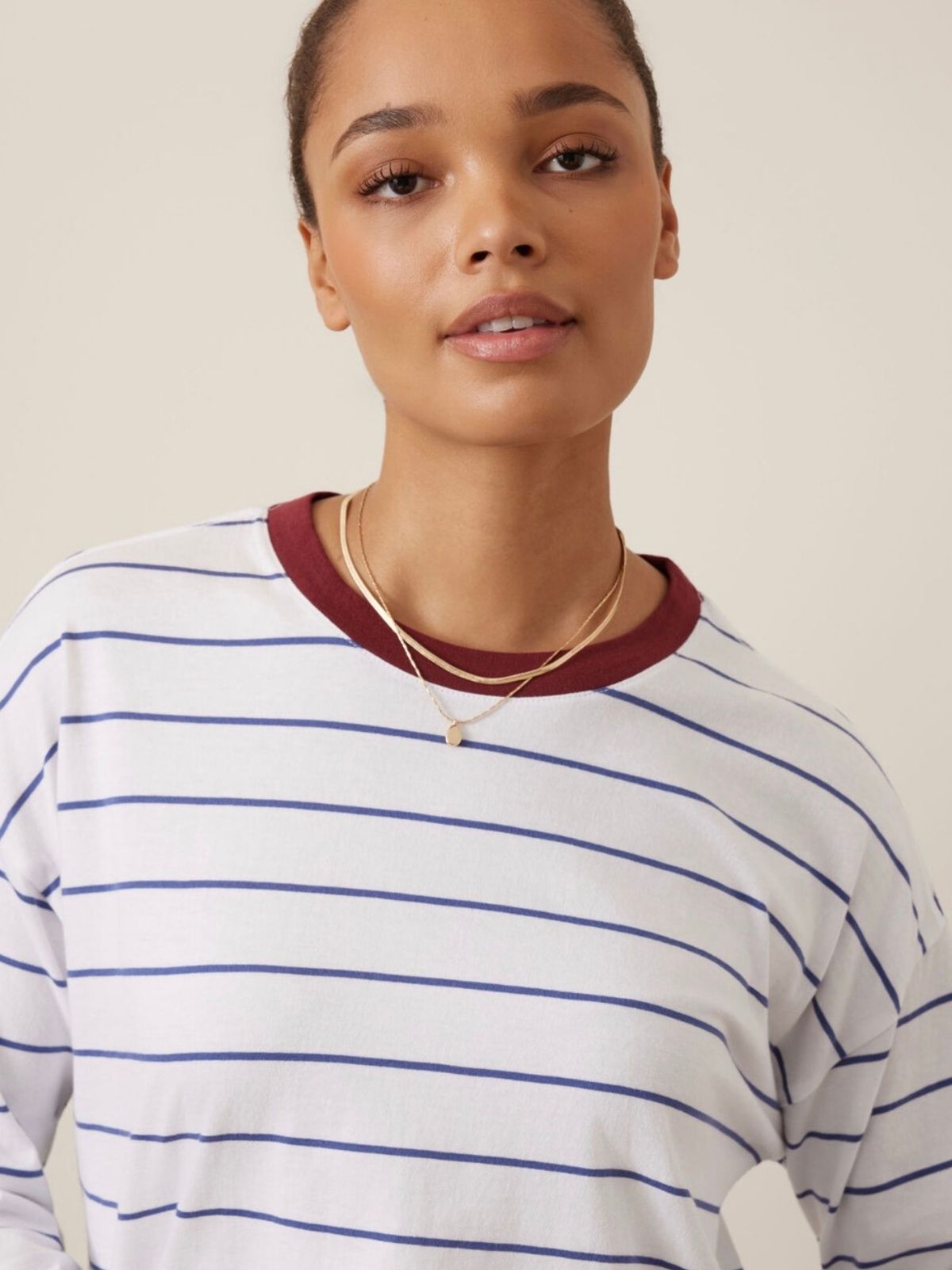 Scout Slouchy Long Sleeve Tee | White Washed Navy Stripes