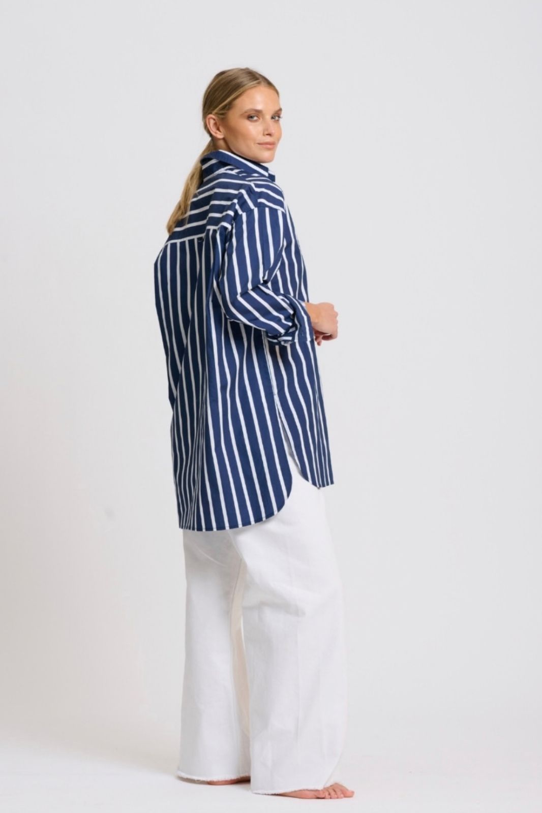 Bobbie Boyfriend Shirt | Navy Thick Stripe