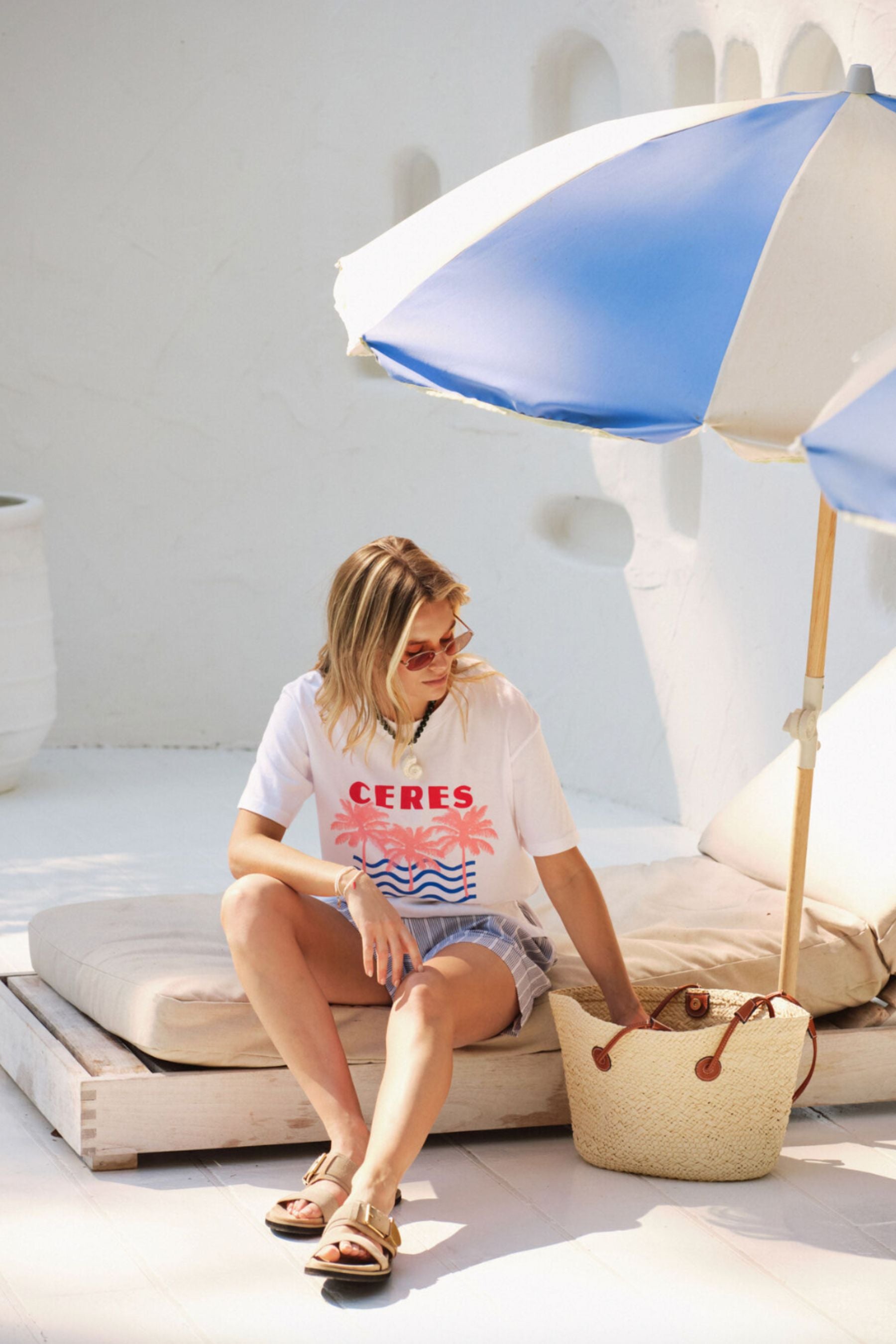 Stevie Slouchy Tee | White Ceres Retro Palms