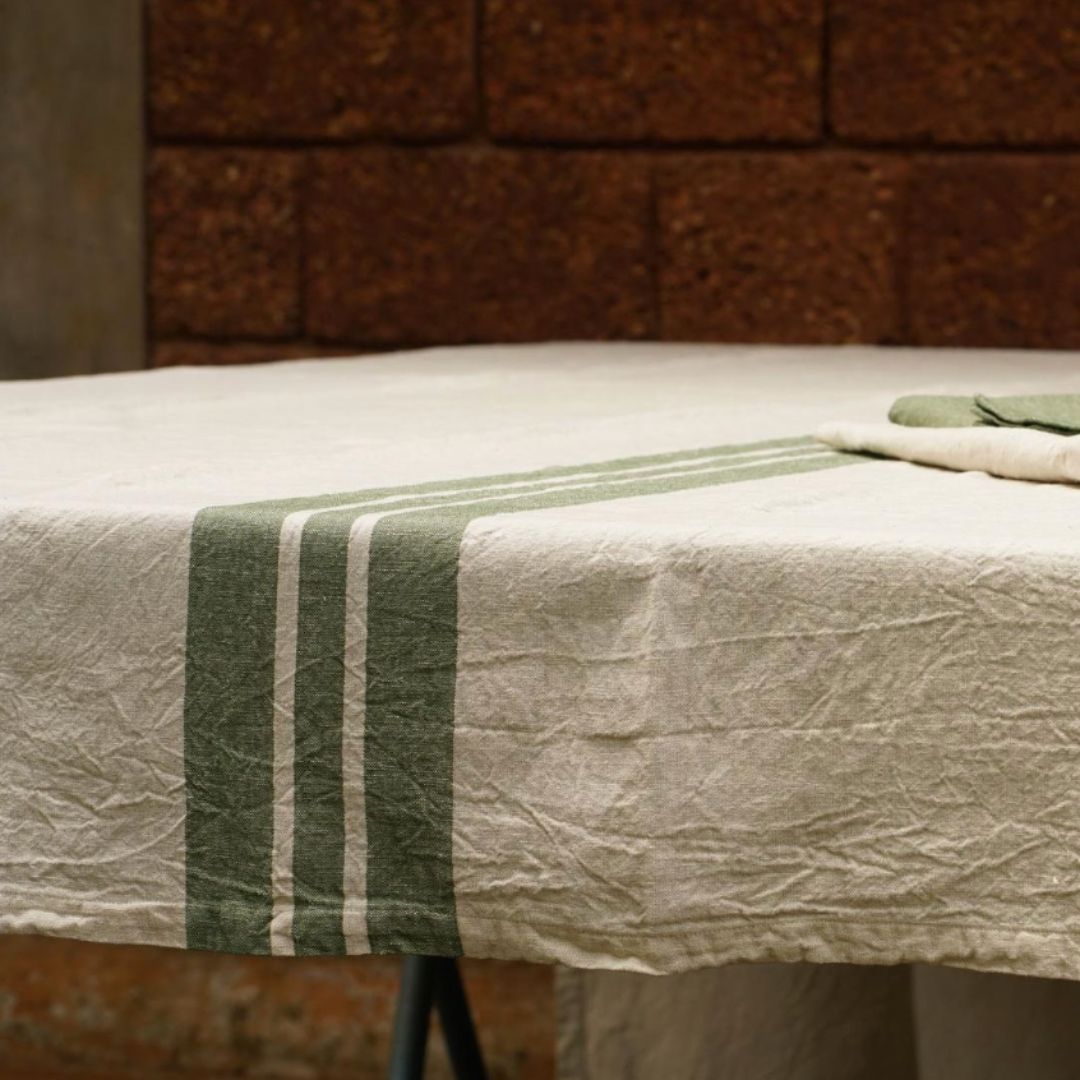 Olive Stripe Tablecloth | 350 x 150