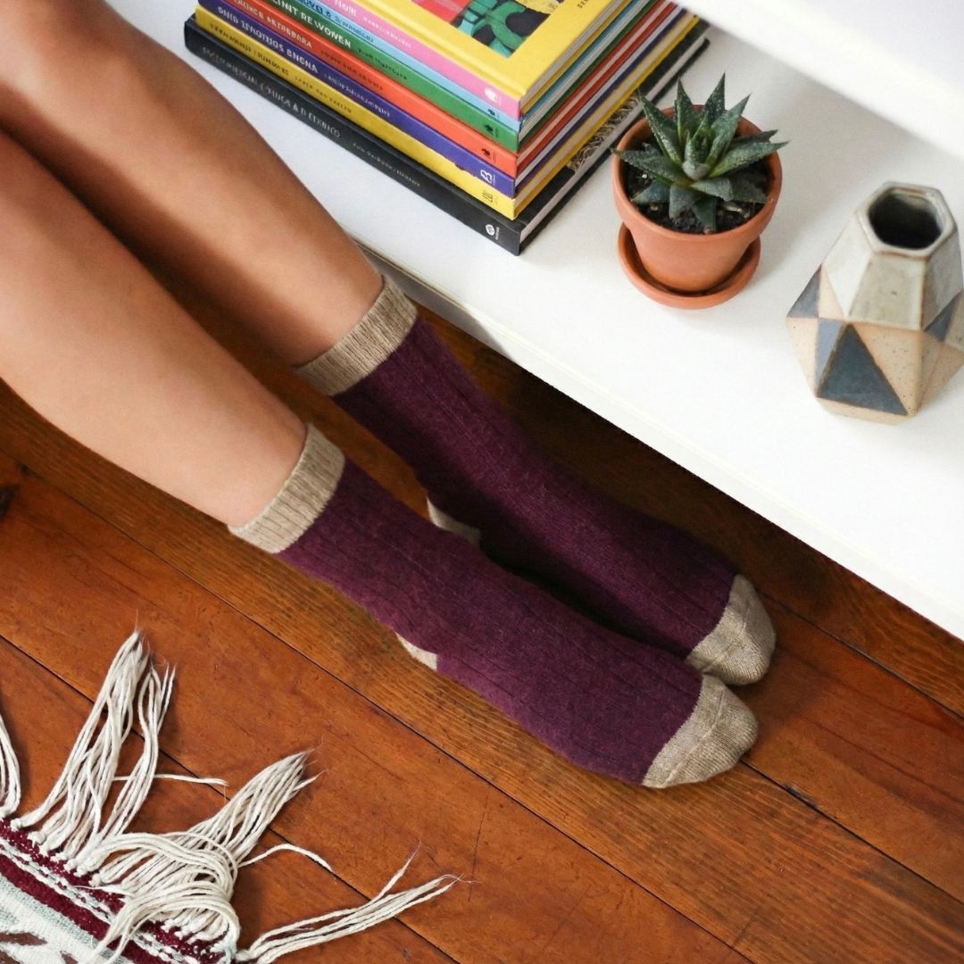 Merino Wool Socks | Burgundy &amp; Caramel