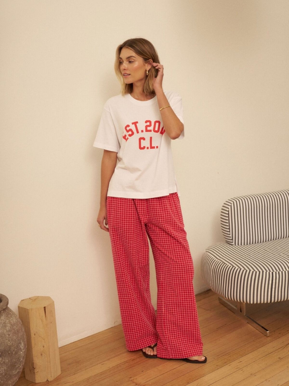 Stevie Slouchy Tee | White/Chilli EST