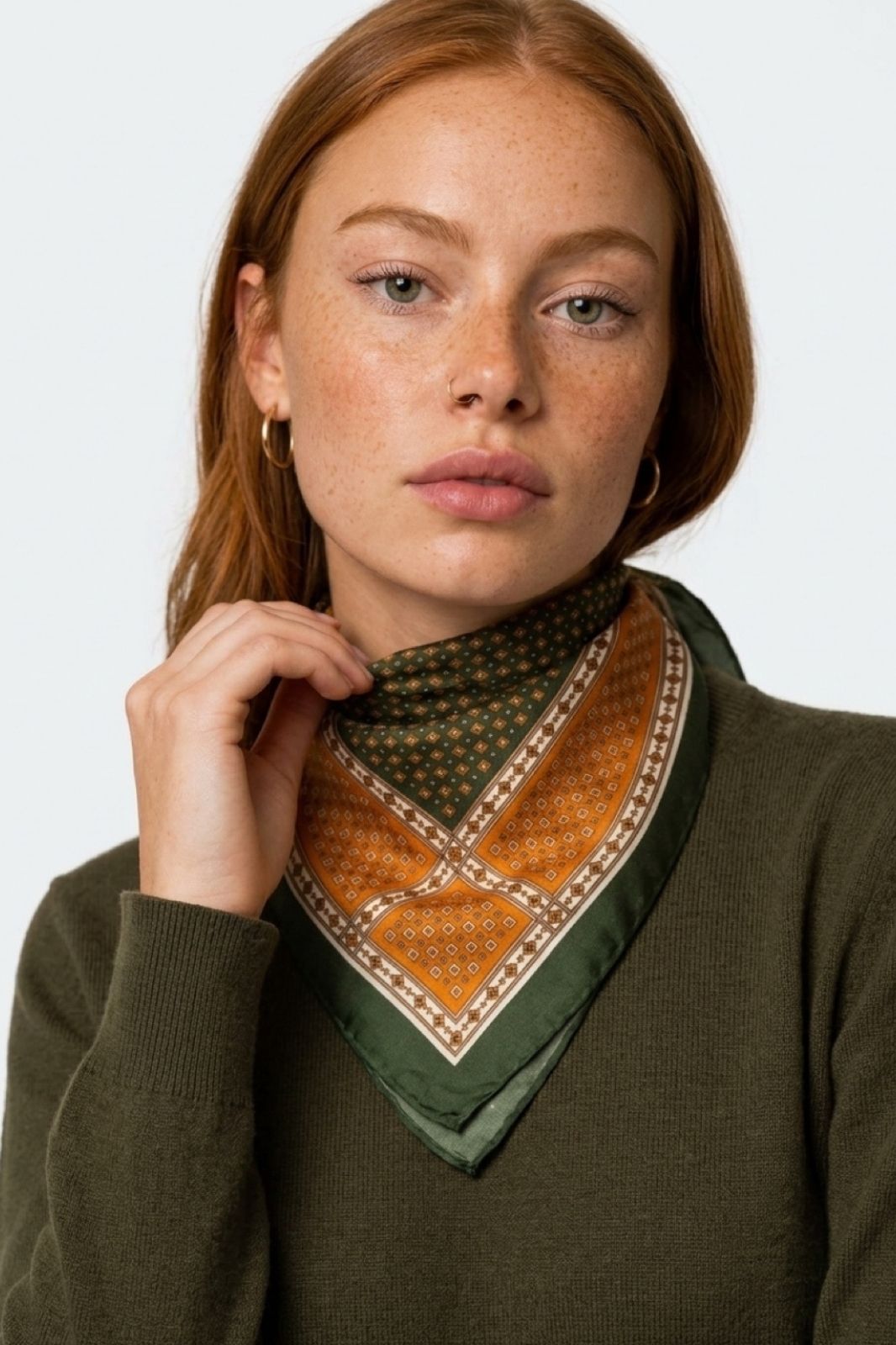 Scarf | Olive &amp; Tangerine Print