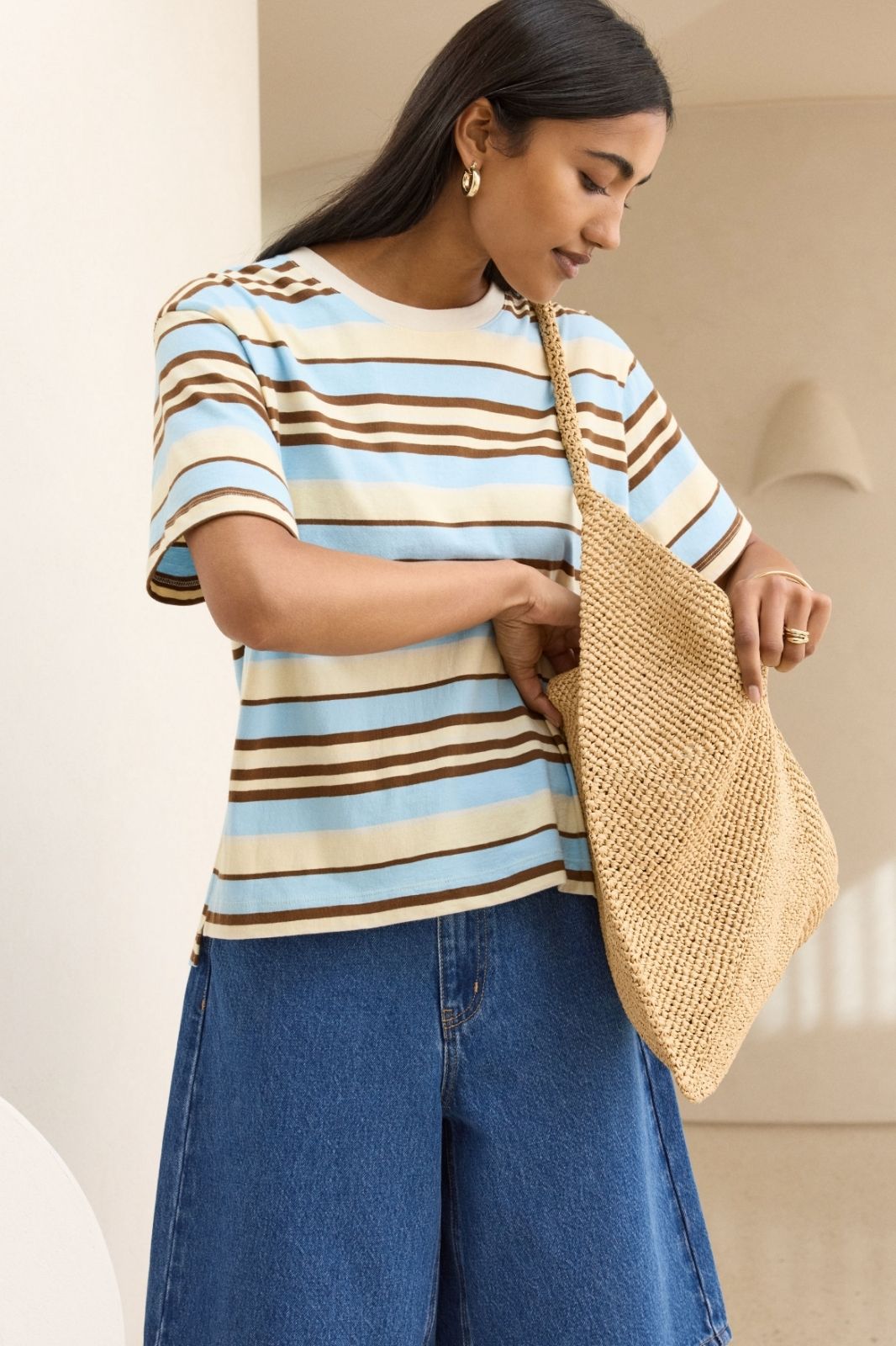 Stevie Slouchy Tee | Butter/Toffee/Fresh Blue Stripe