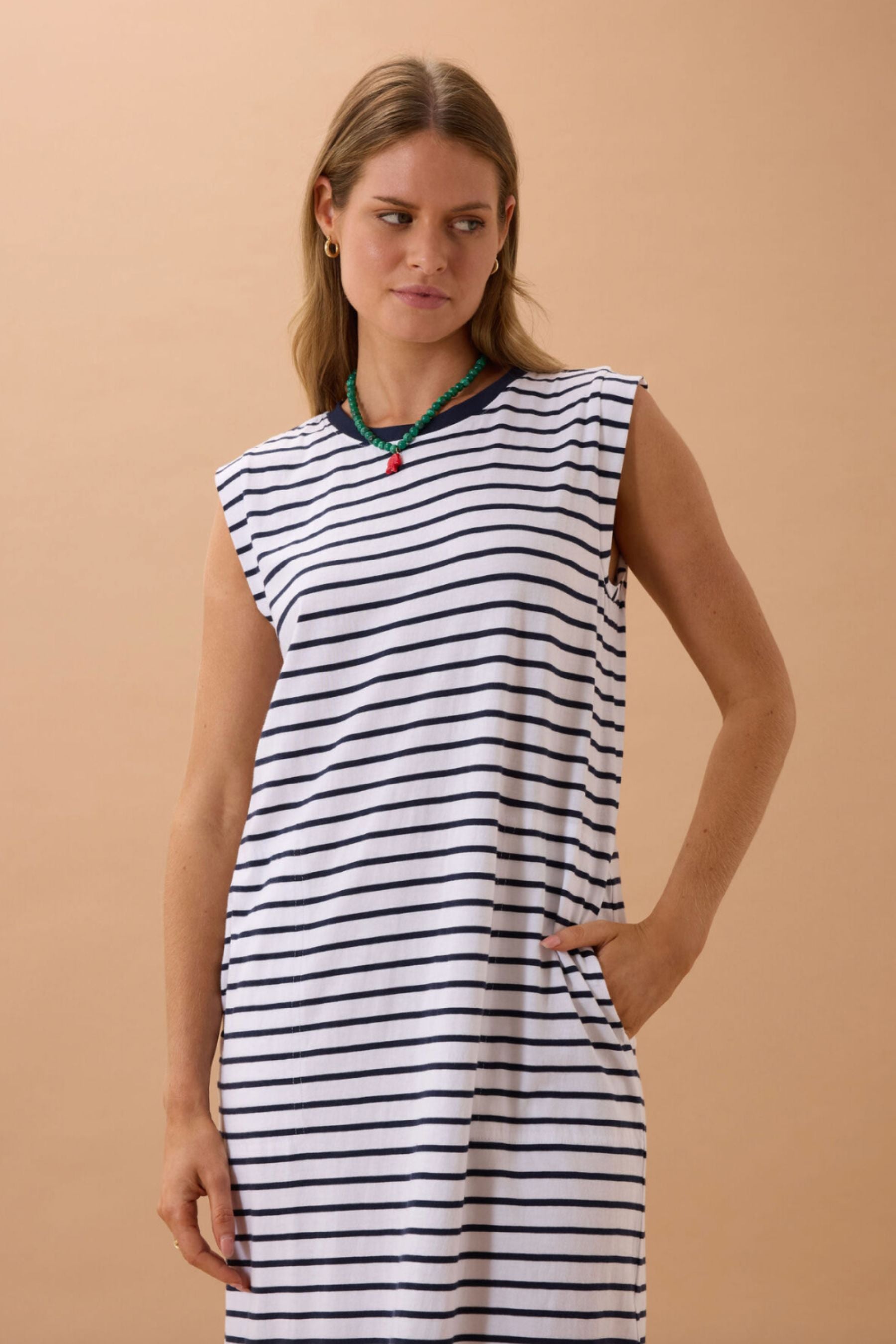 Paloma Dress | White &amp; French Navy