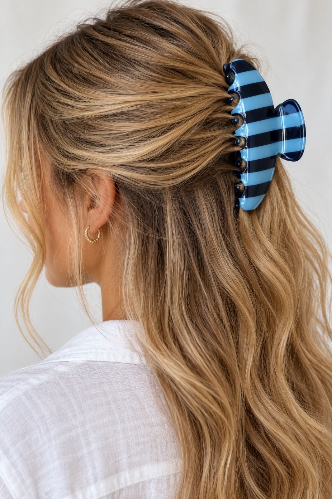 Large Claw Clip | Navy &amp; Denim Stripe