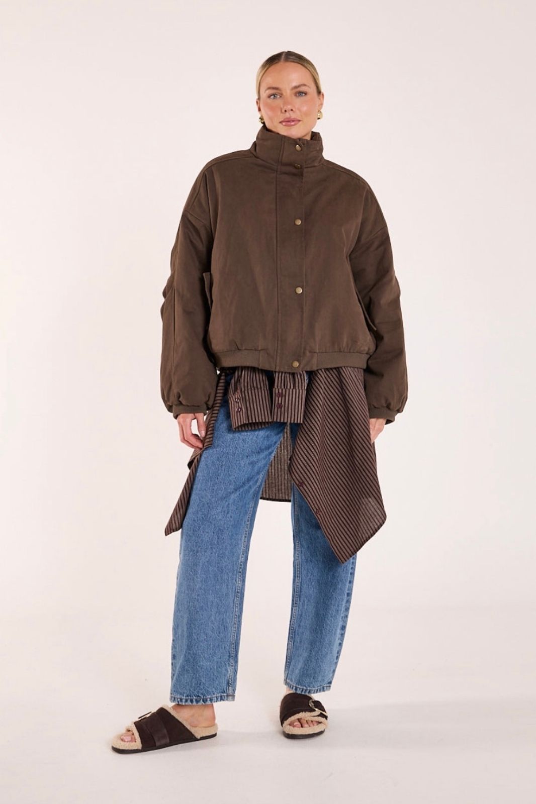 Asher Funnel Neck Jacket | Chocolate
