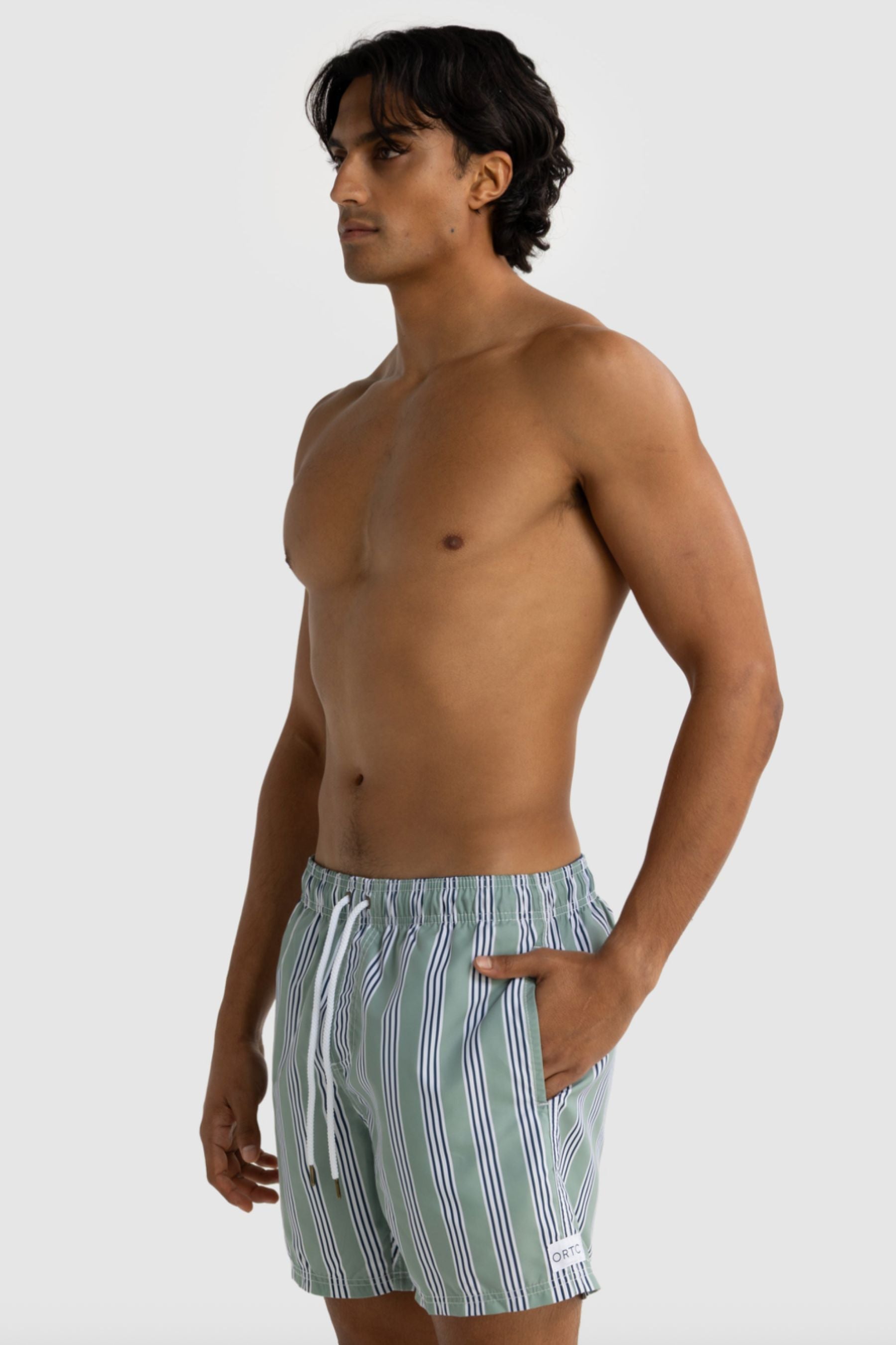 Boardwalk Stripe Swim Shorts | Sage