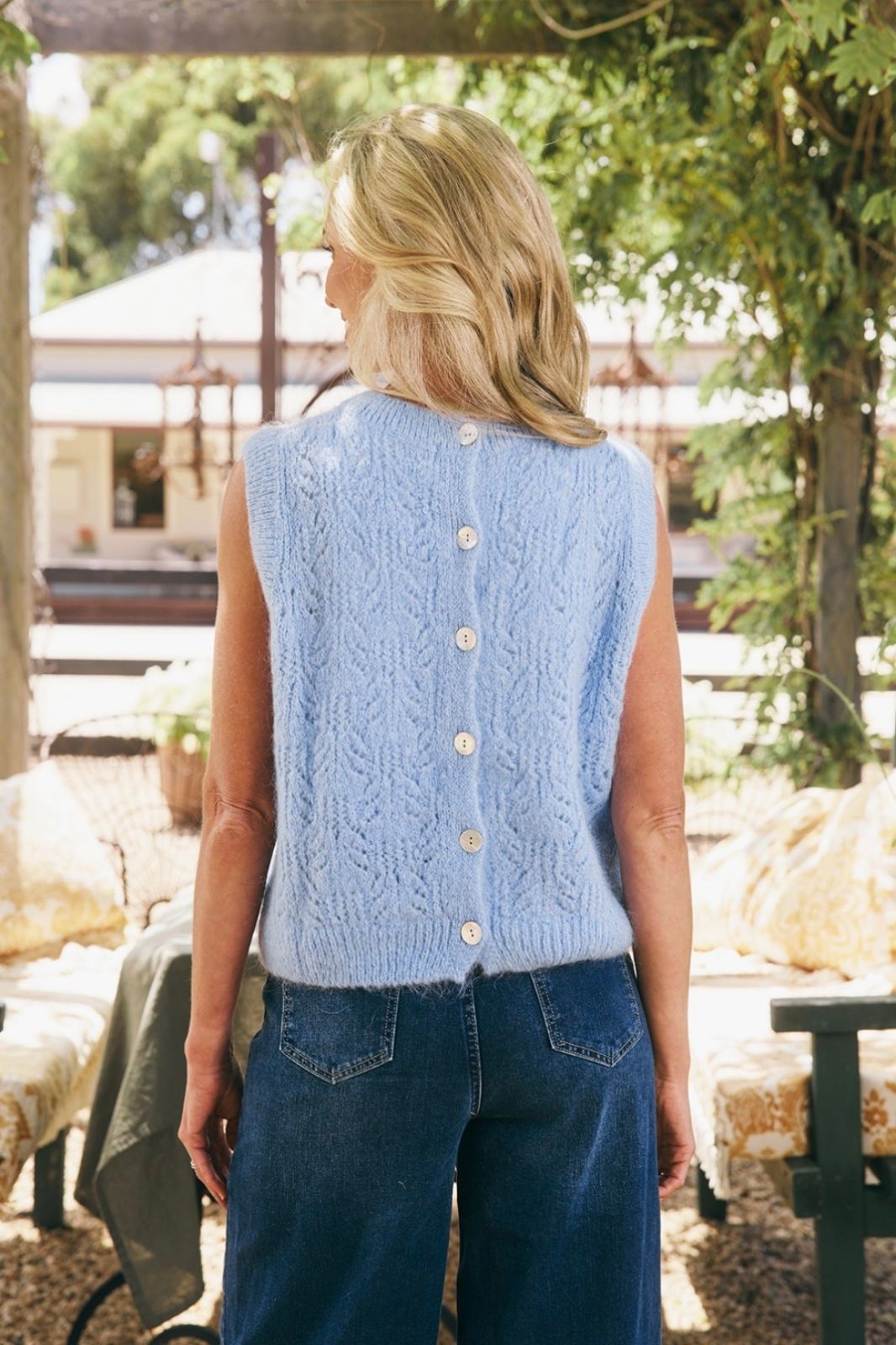 Mohair Pointelle Vest | Blue