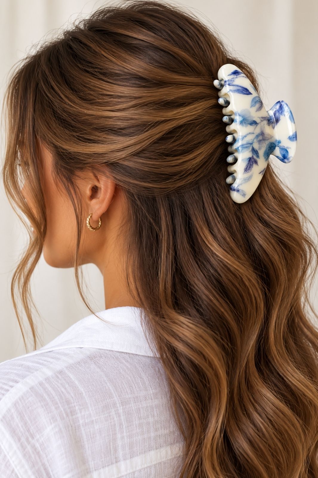 Large Claw Clip | Pale Blue Floral