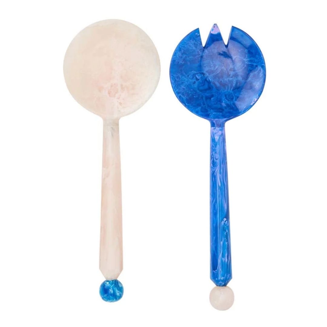 Resin Salad Servers | Blue &amp; White