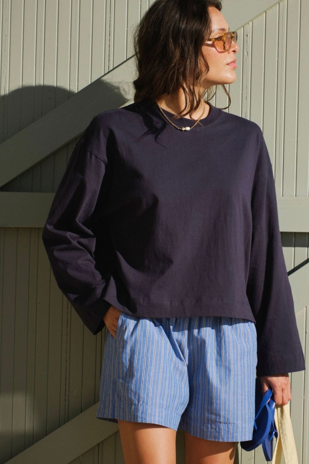 Beau Long Sleeve Slouchy Tee | Navy
