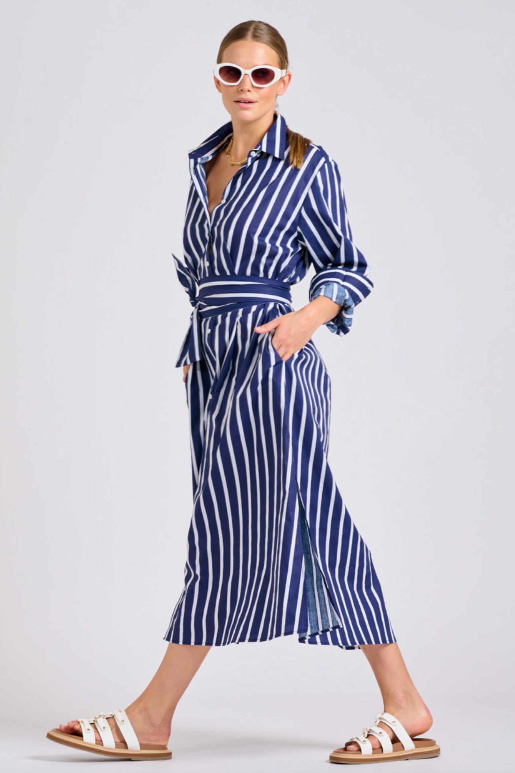 The Luna Oversized Dress | Navy With White Stripe