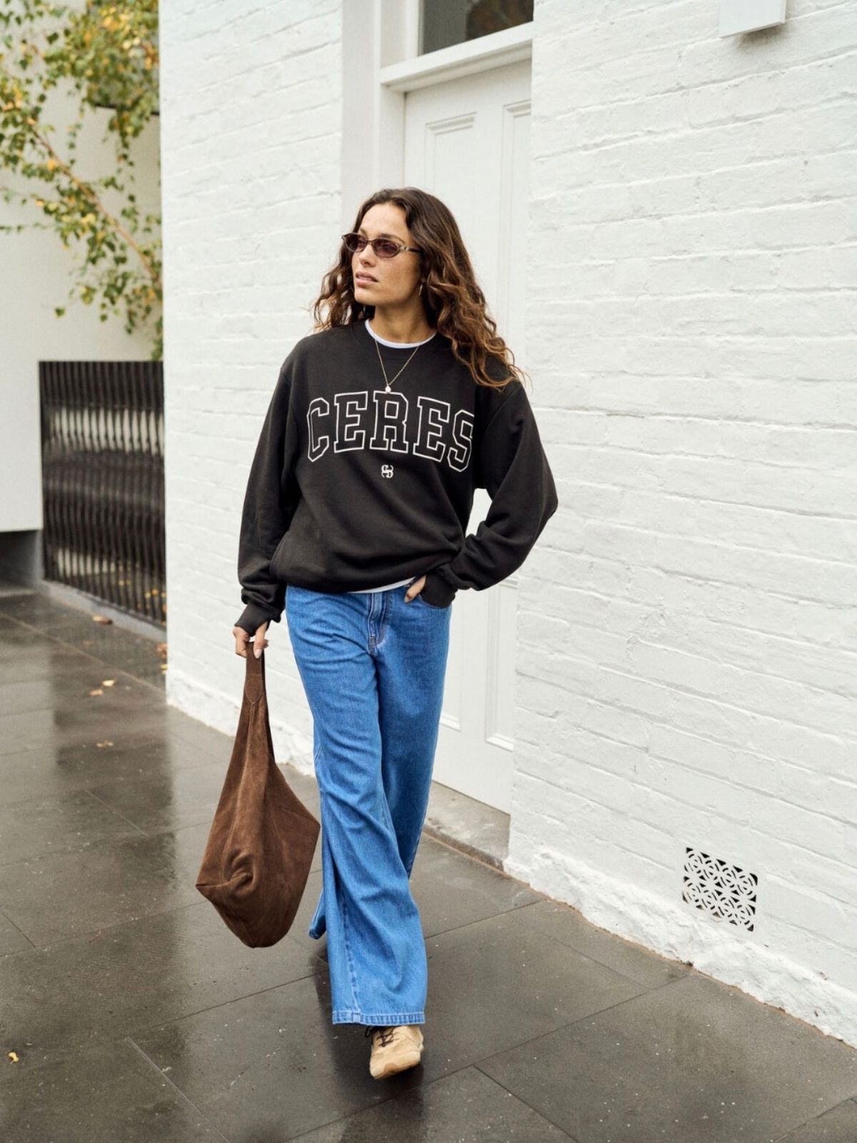 Isla Oversized Slouchy Crew | Phantom/White Heritage