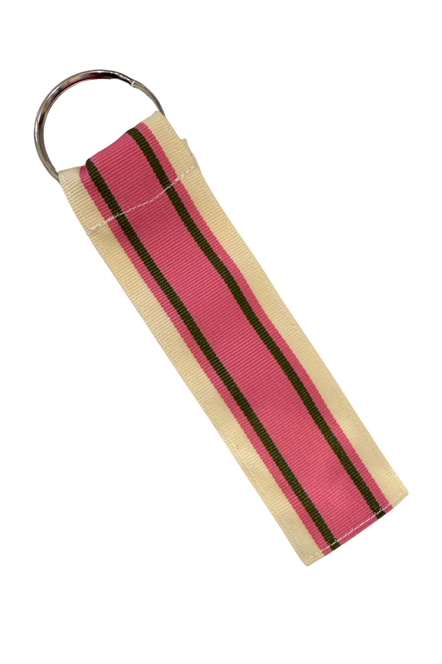 Grosgrain Key Rings | Cream, Pink &amp; Olive Stripe