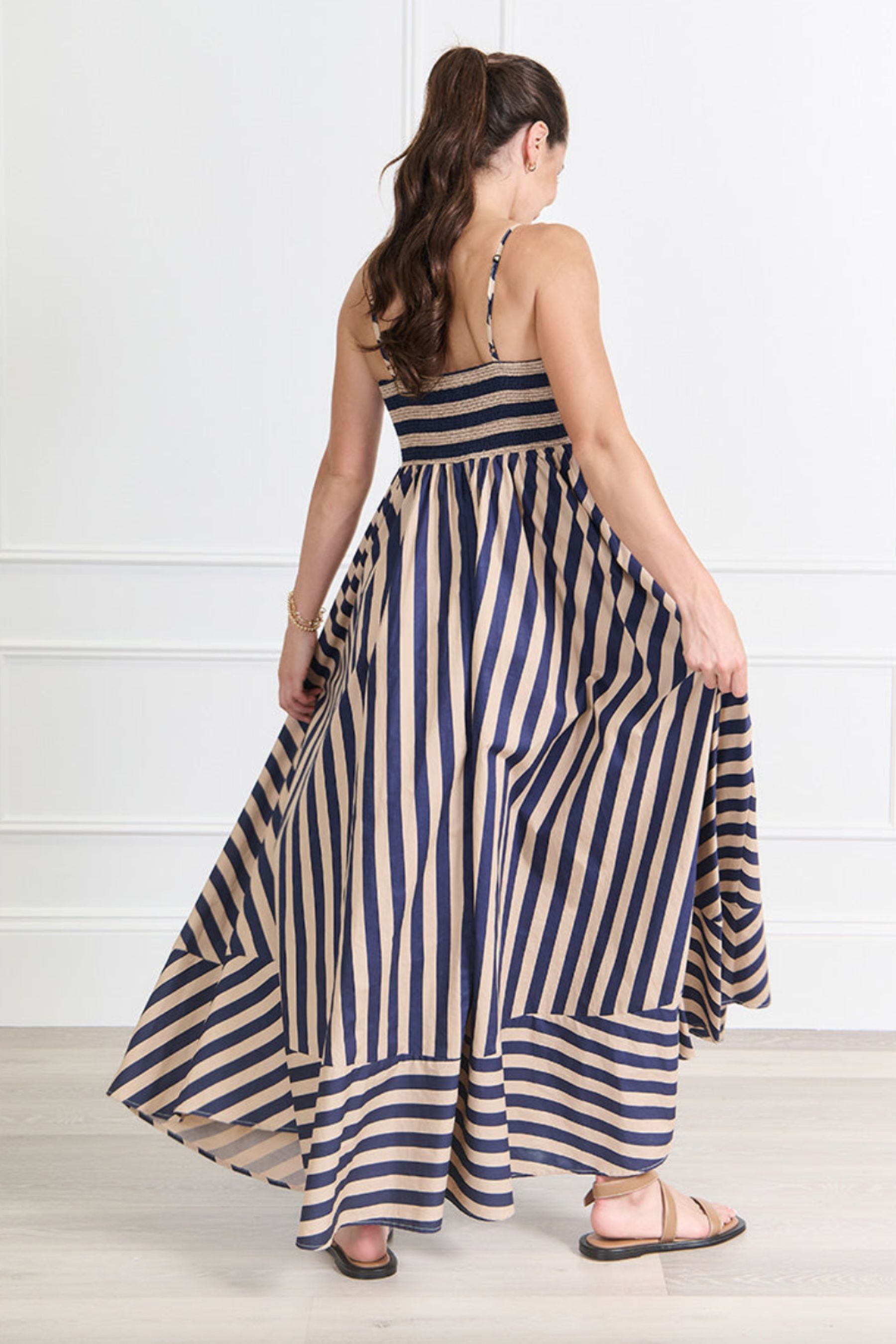 Hetty Sundress | Navy &amp; Tan Stripe