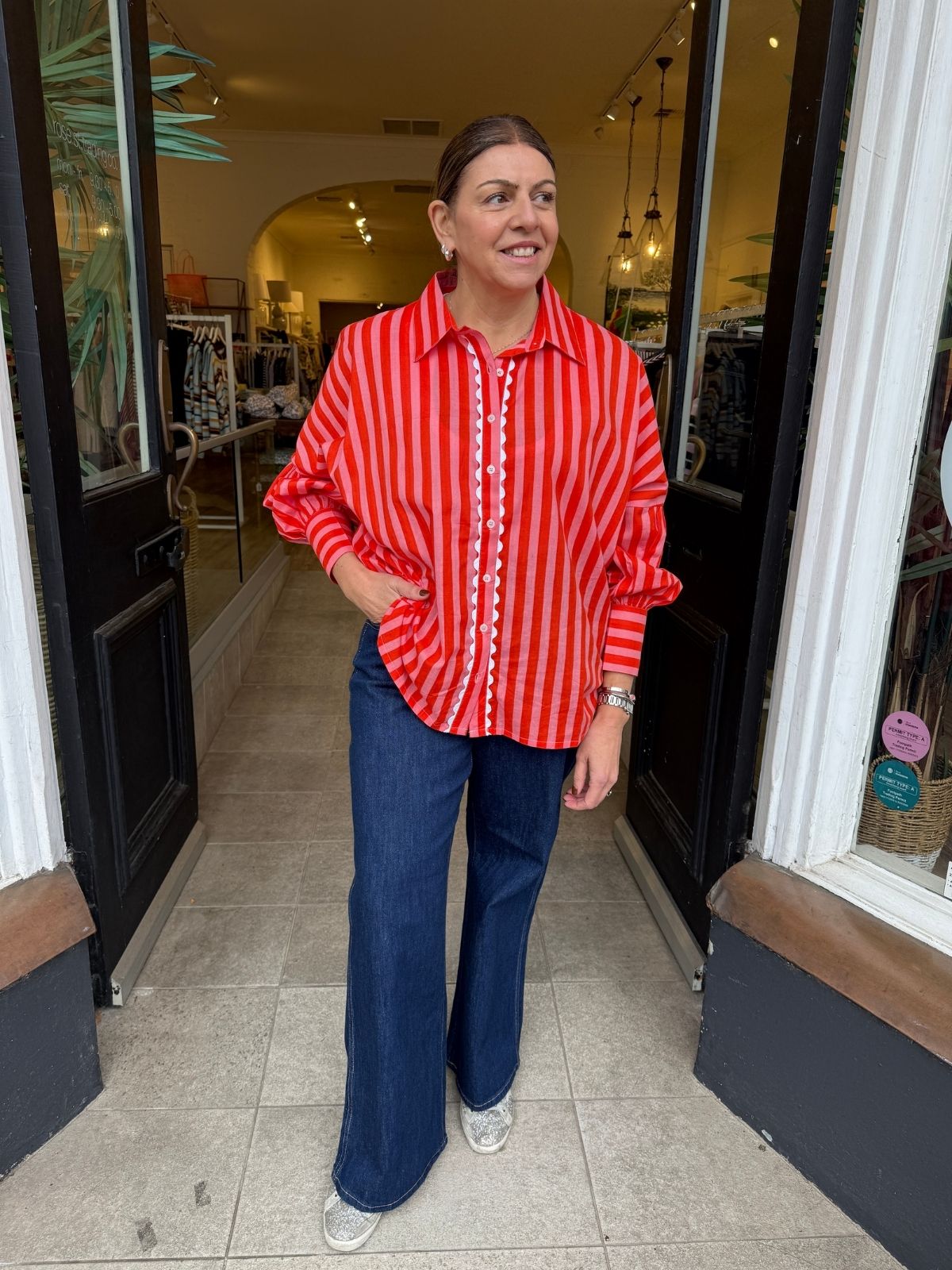 Stripe &amp; Ric Rac Trim Shirt | Pink + Red Stripe