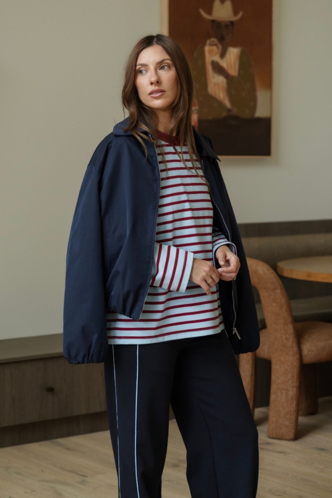 Carter Long Sleeve Tee | Wine Blue Stripe
