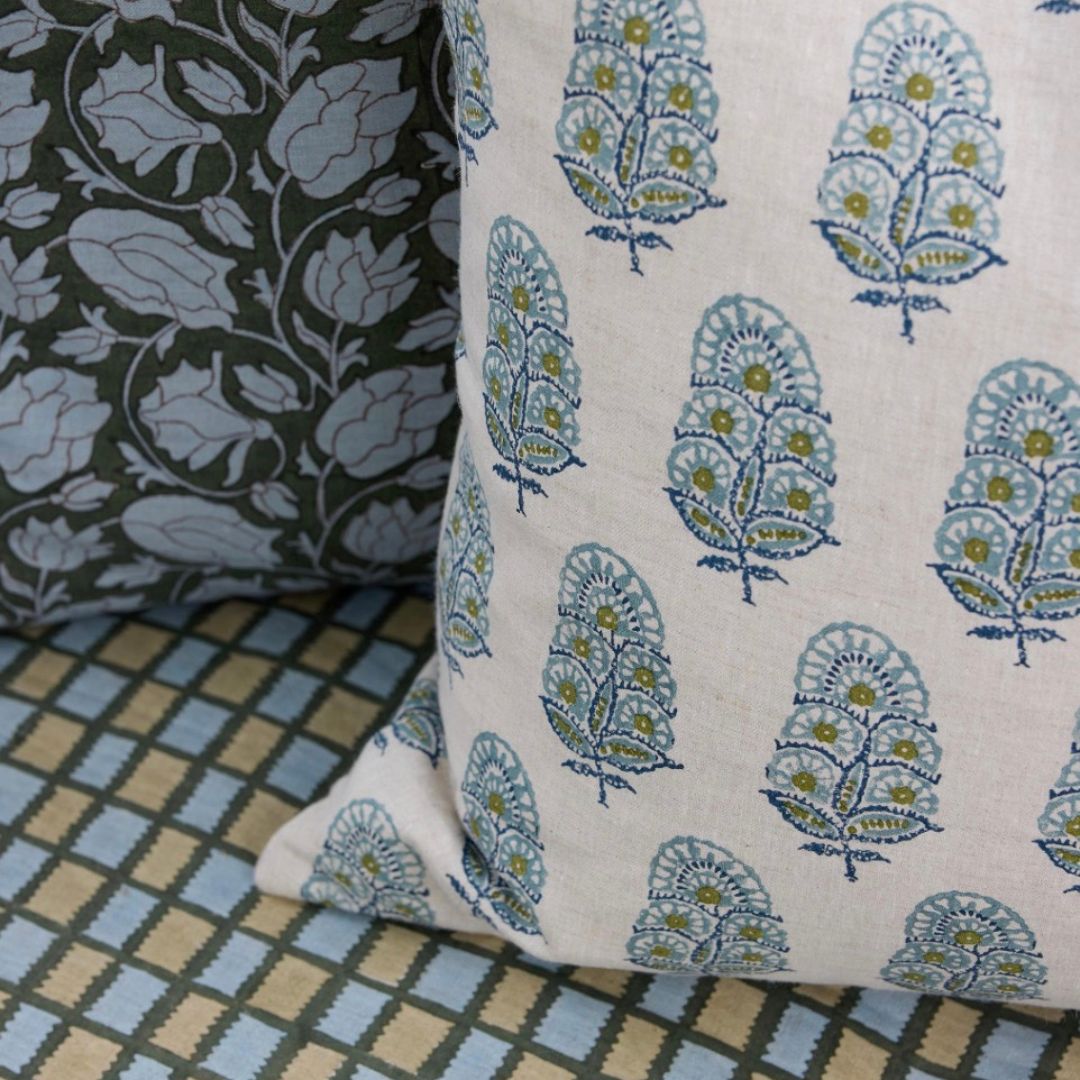 Zardosi Celadon Moss Linen Cushion | 50x50cm