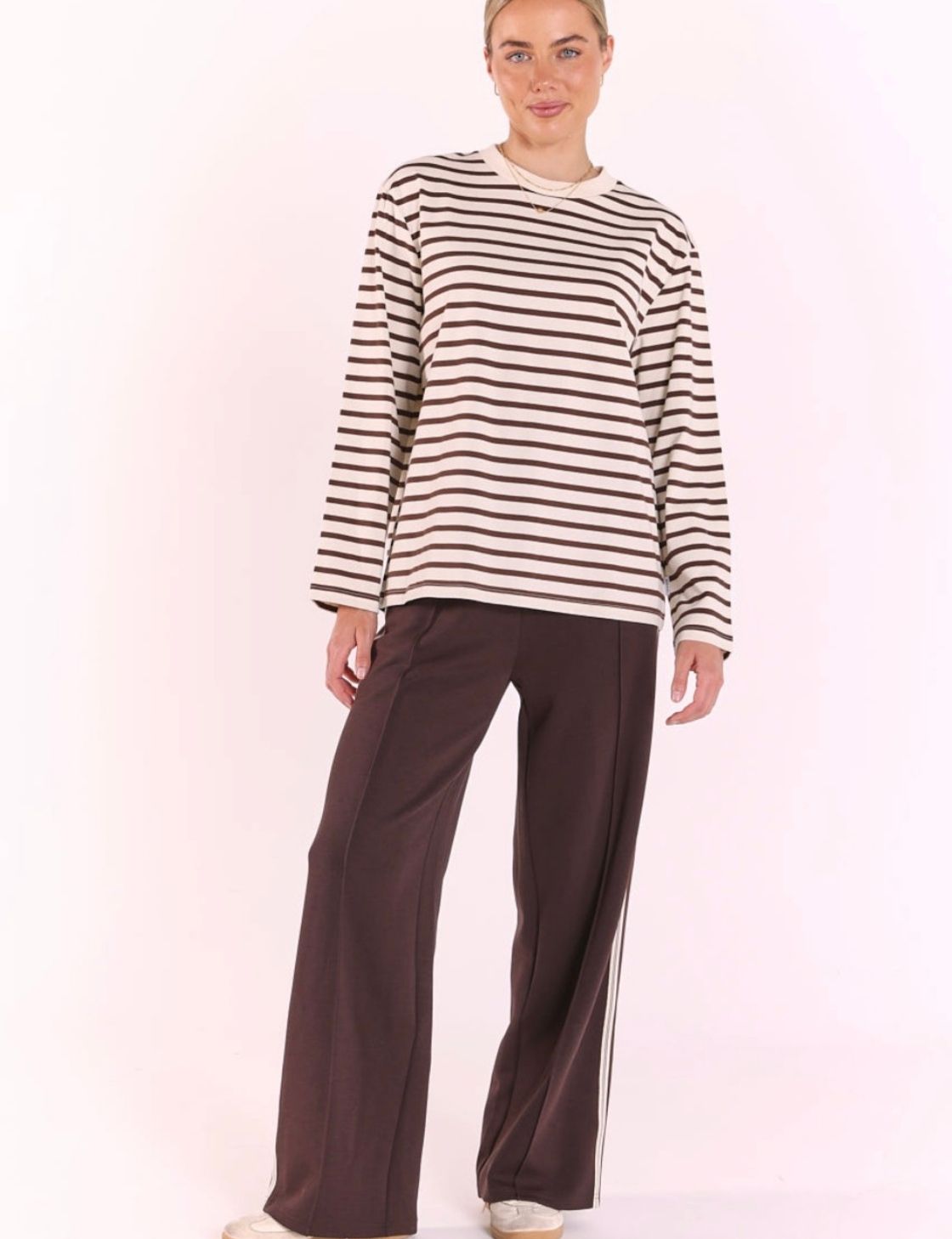 Carter Long Sleeve Tee | Chocolate Cream Stripe