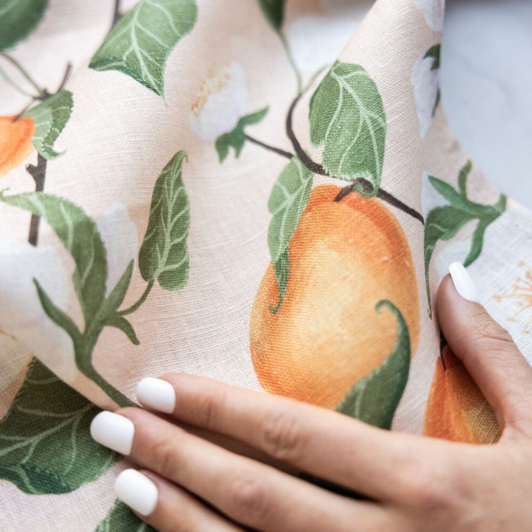 Peaches Linen Tea Towel