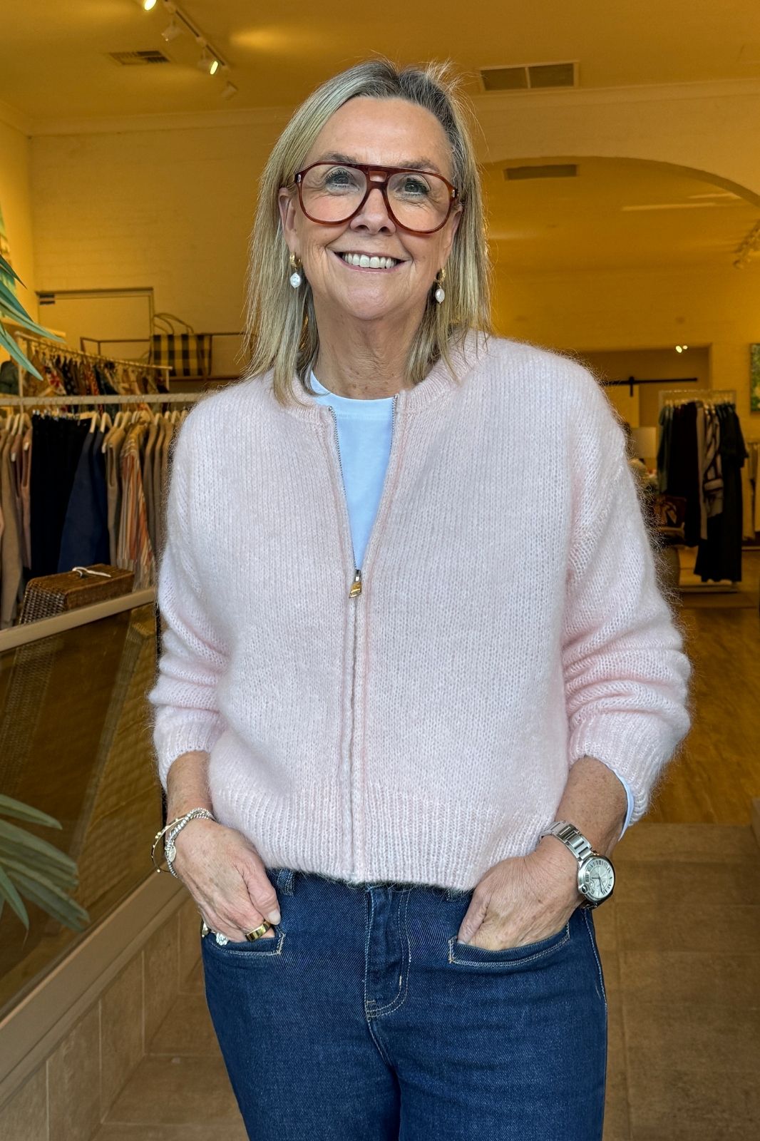 Luxe Mohair Bomber | Soft Pink