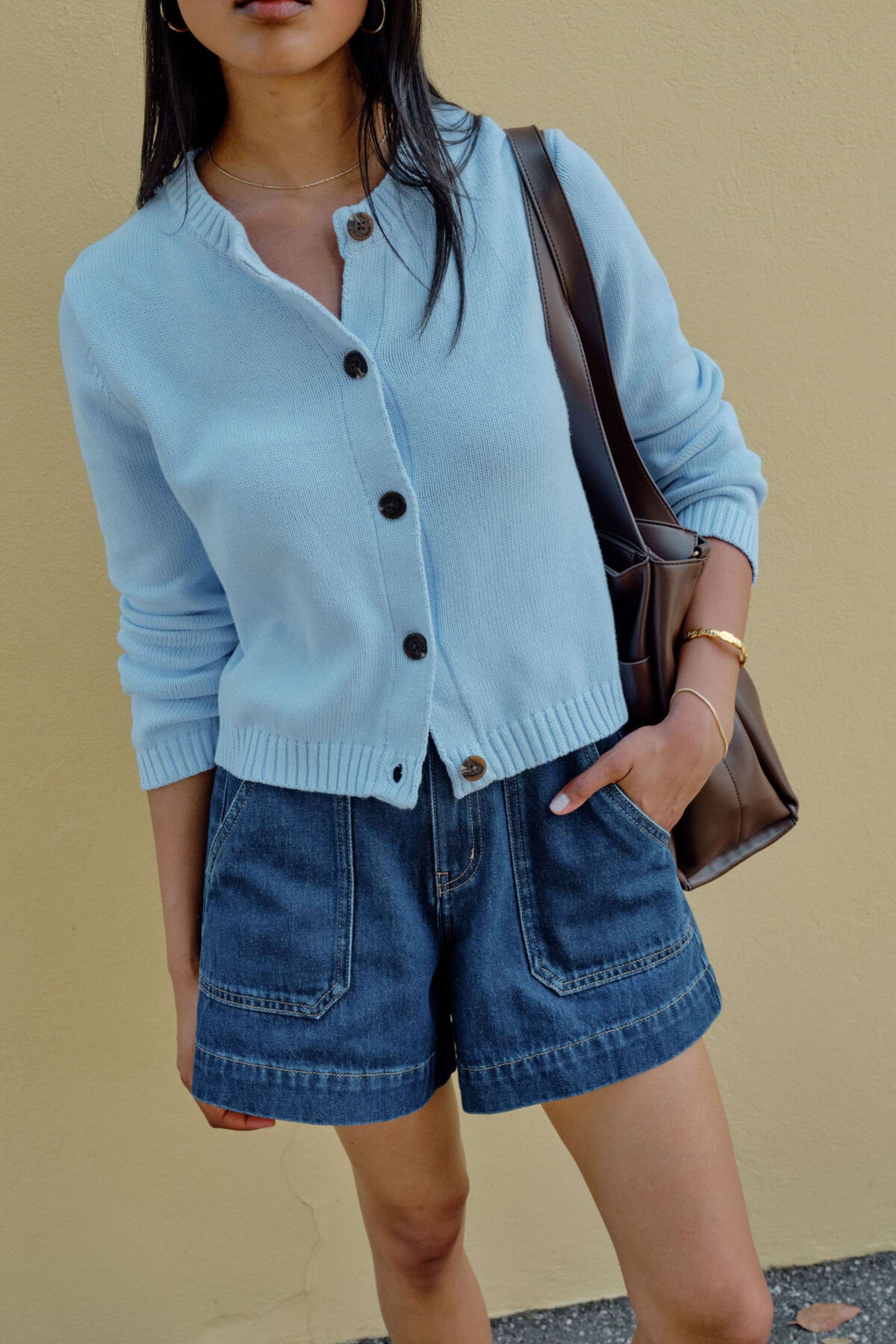 Nelly Long Sleeve Knit Cardi | China Blue