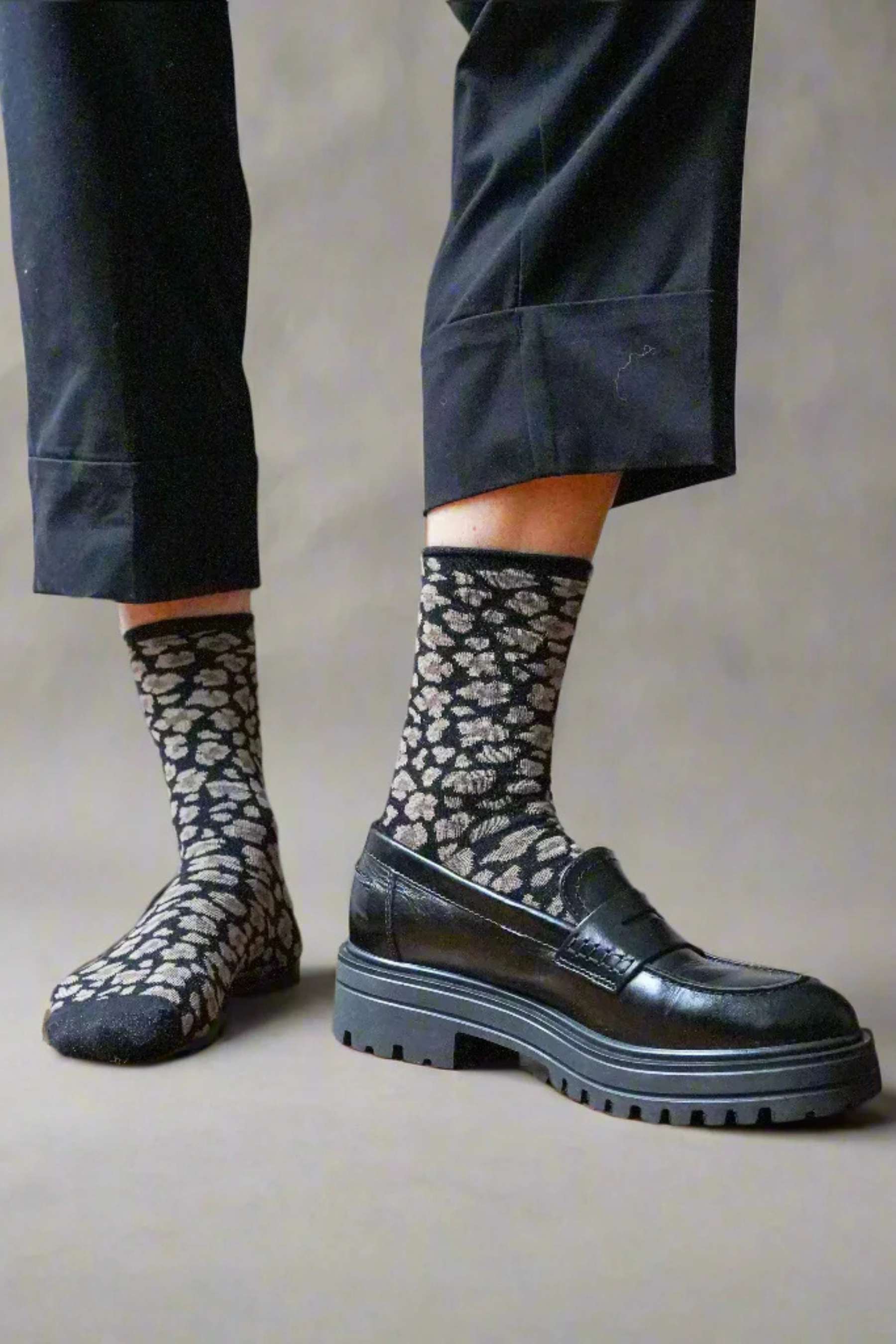 Glitter Lurex Socks | Leopard Black