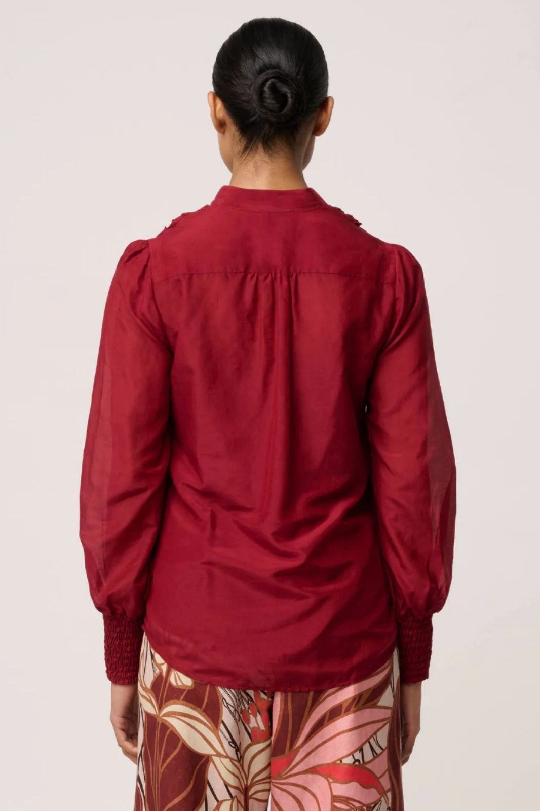 Gillian Cotton Silk Smocked Shirt | Ruby
