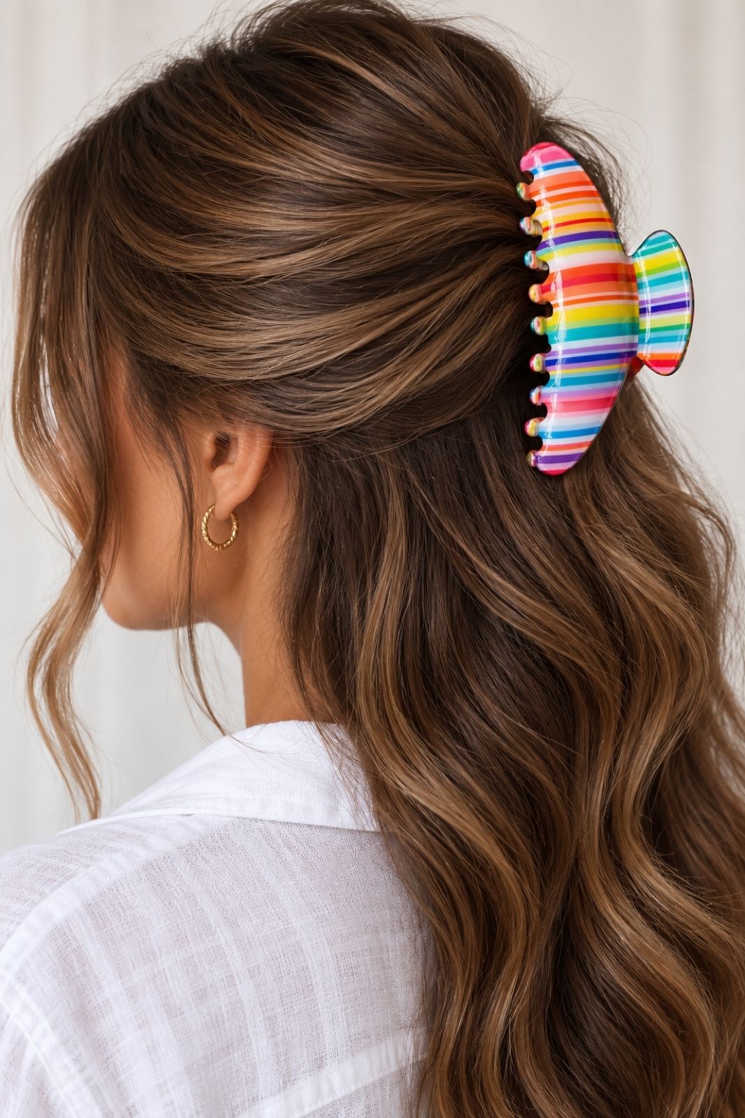 Large Claw Clip | Rainbow Stripe