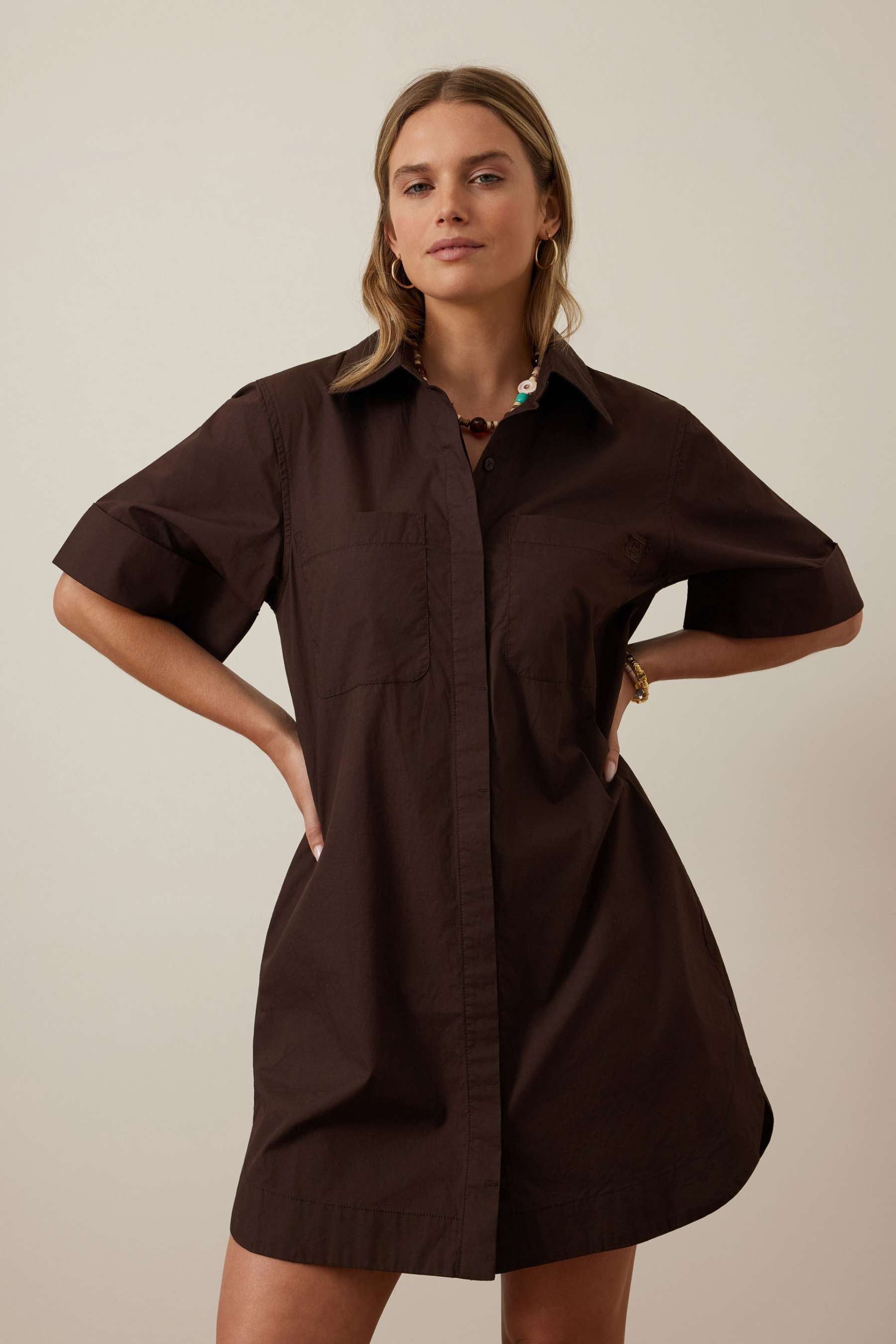 Sara Mini Shirt Dress | Chocolate
