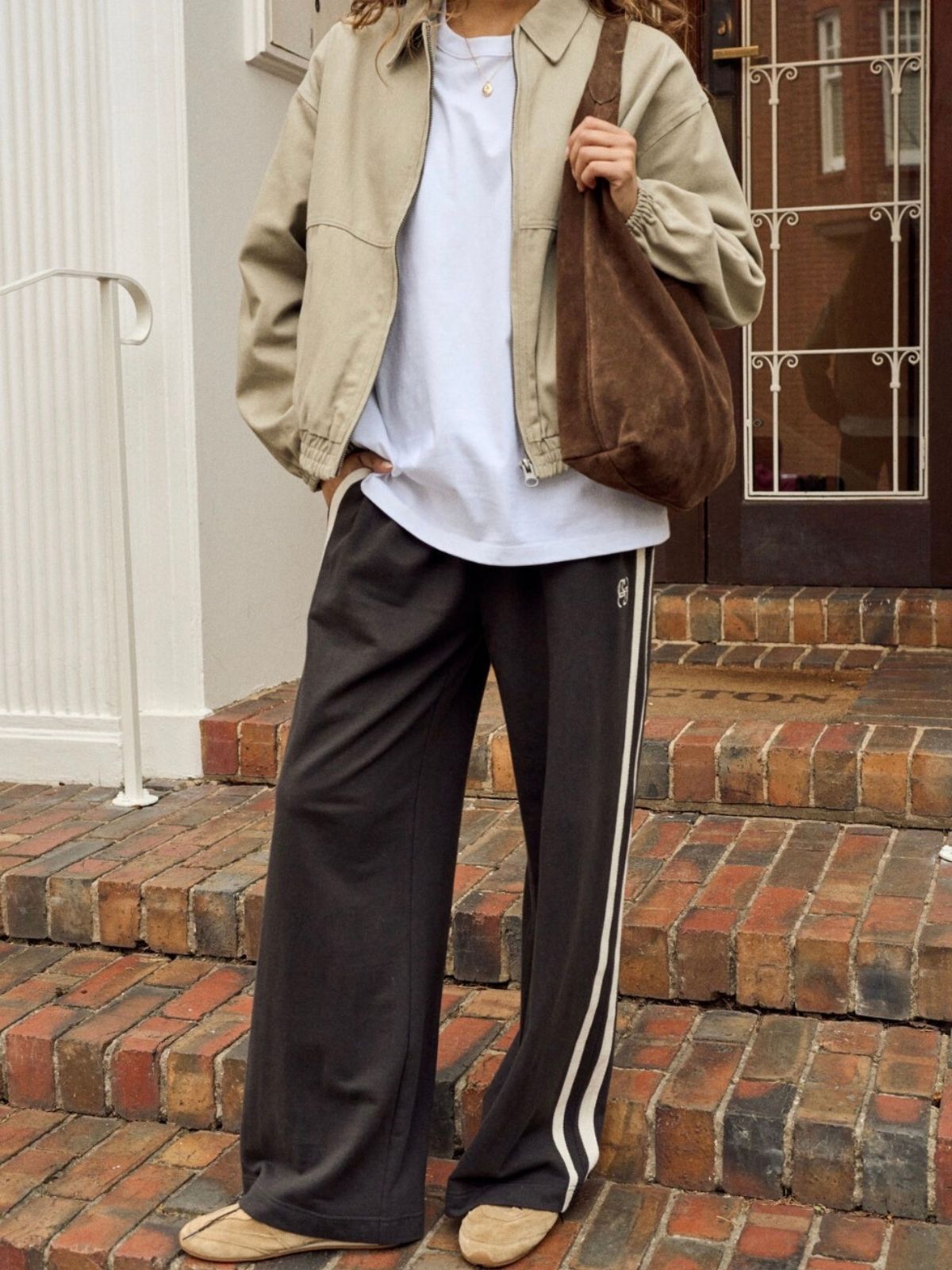 Gigi Wide Leg Terry Pant | Phantom Side Stripe