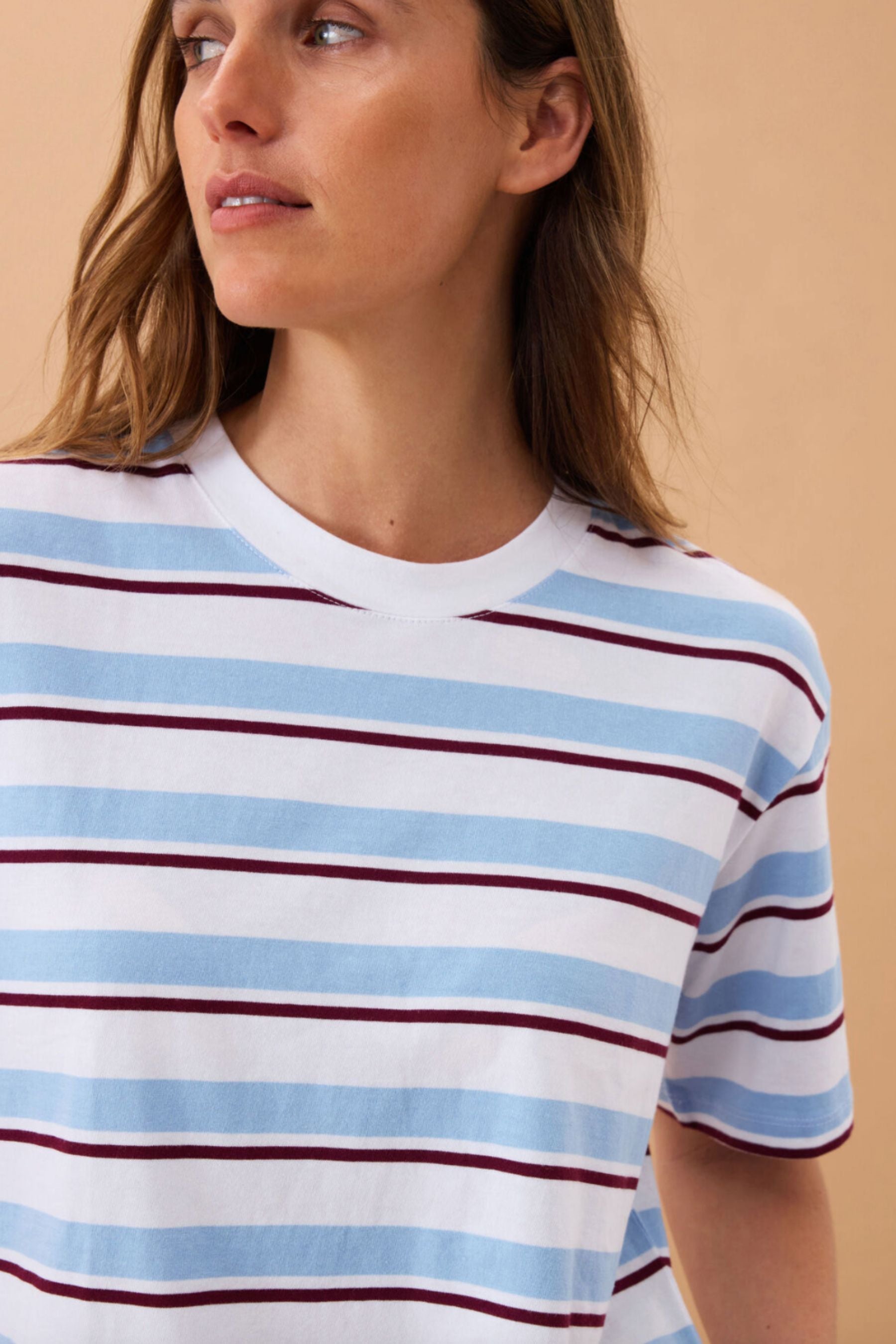 Stevie Slouchy Tee | Powder Pomegranate Retro Stripe