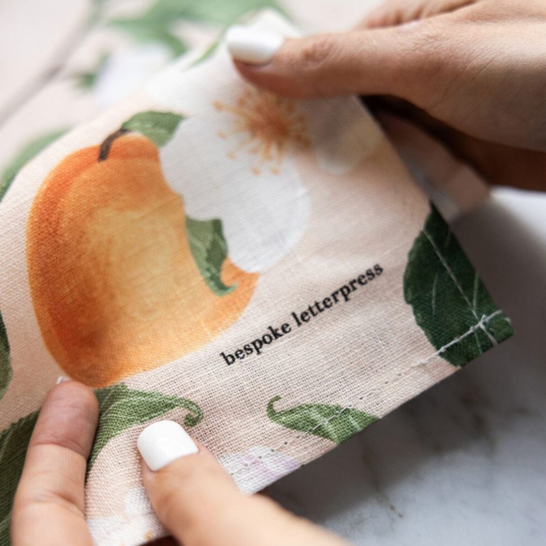 Peaches Linen Tea Towel