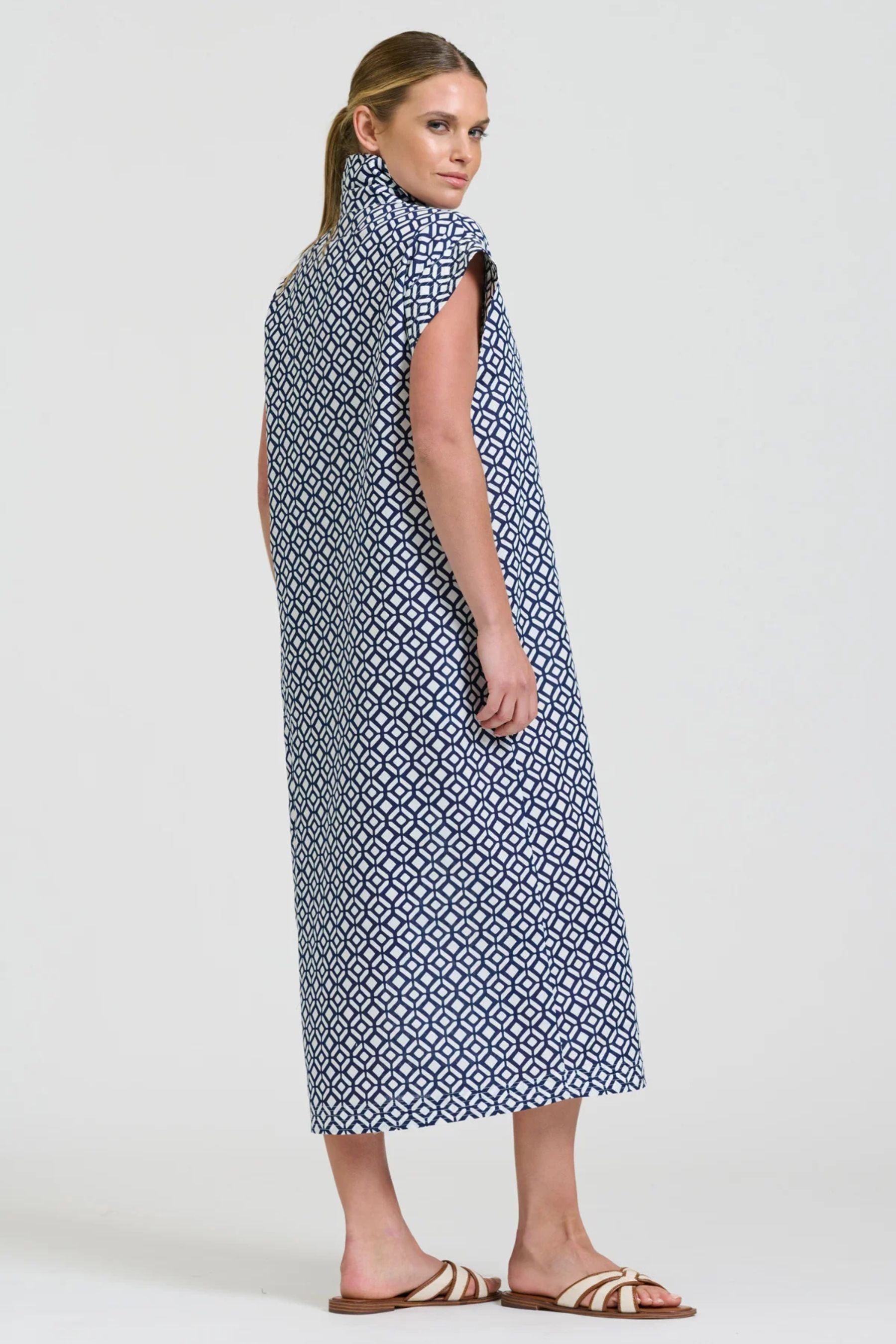 The Fifi Shirt Dress | White With Navy Print